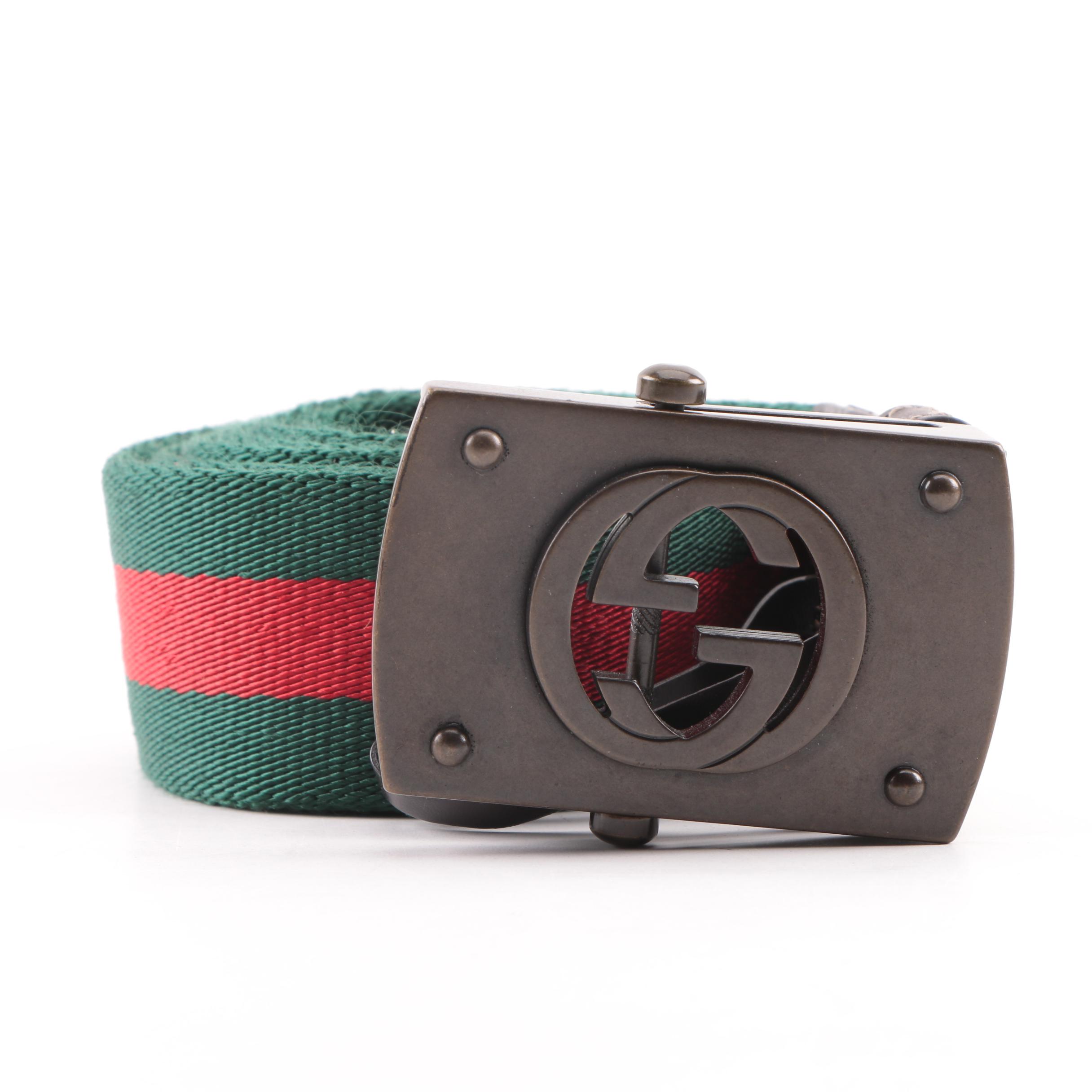 Gucci Green and Red Web Strap Canvas Belt