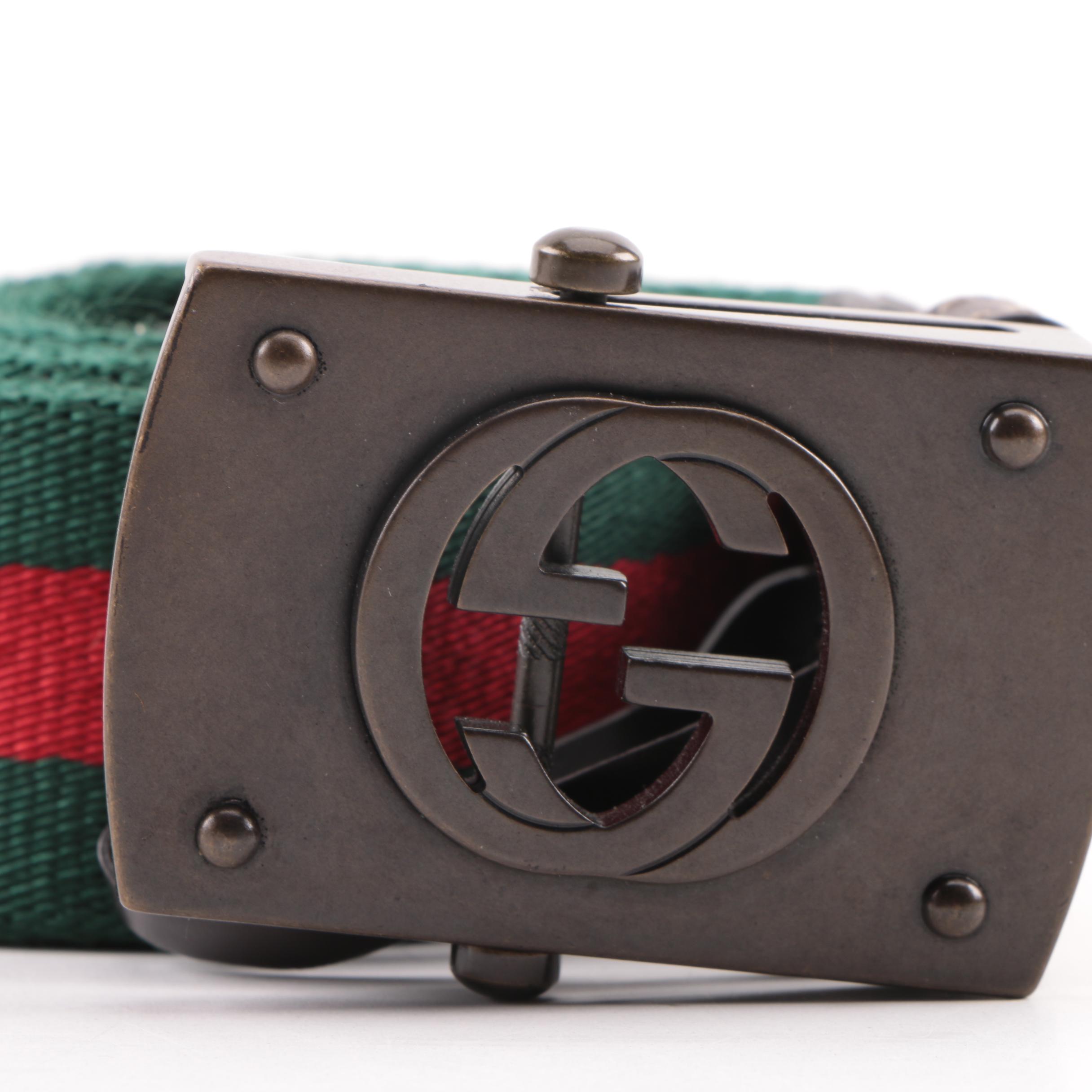 Gucci Green and Red Web Strap Canvas Belt
