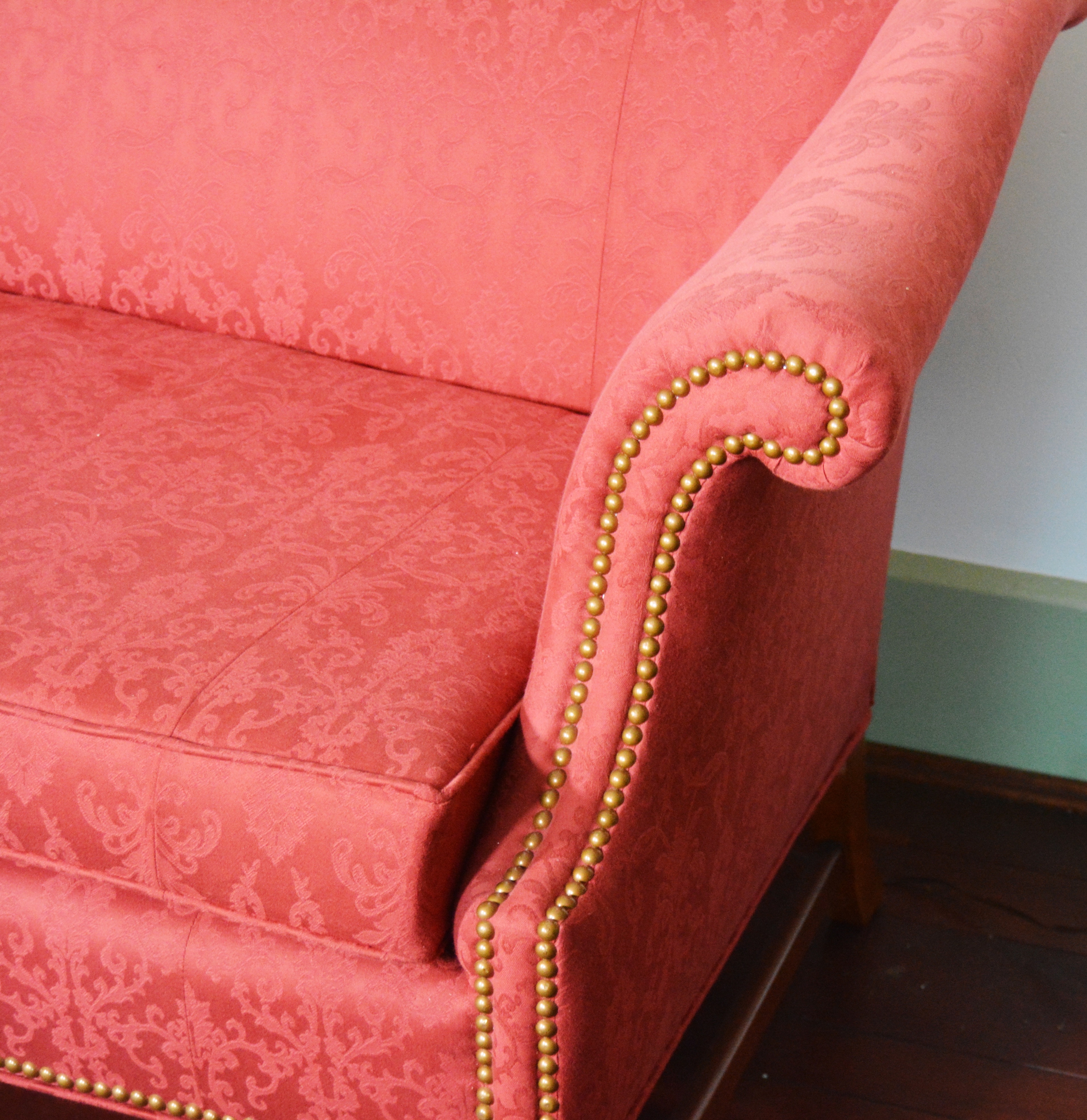 Vintage Upholstered Camelback Sofa