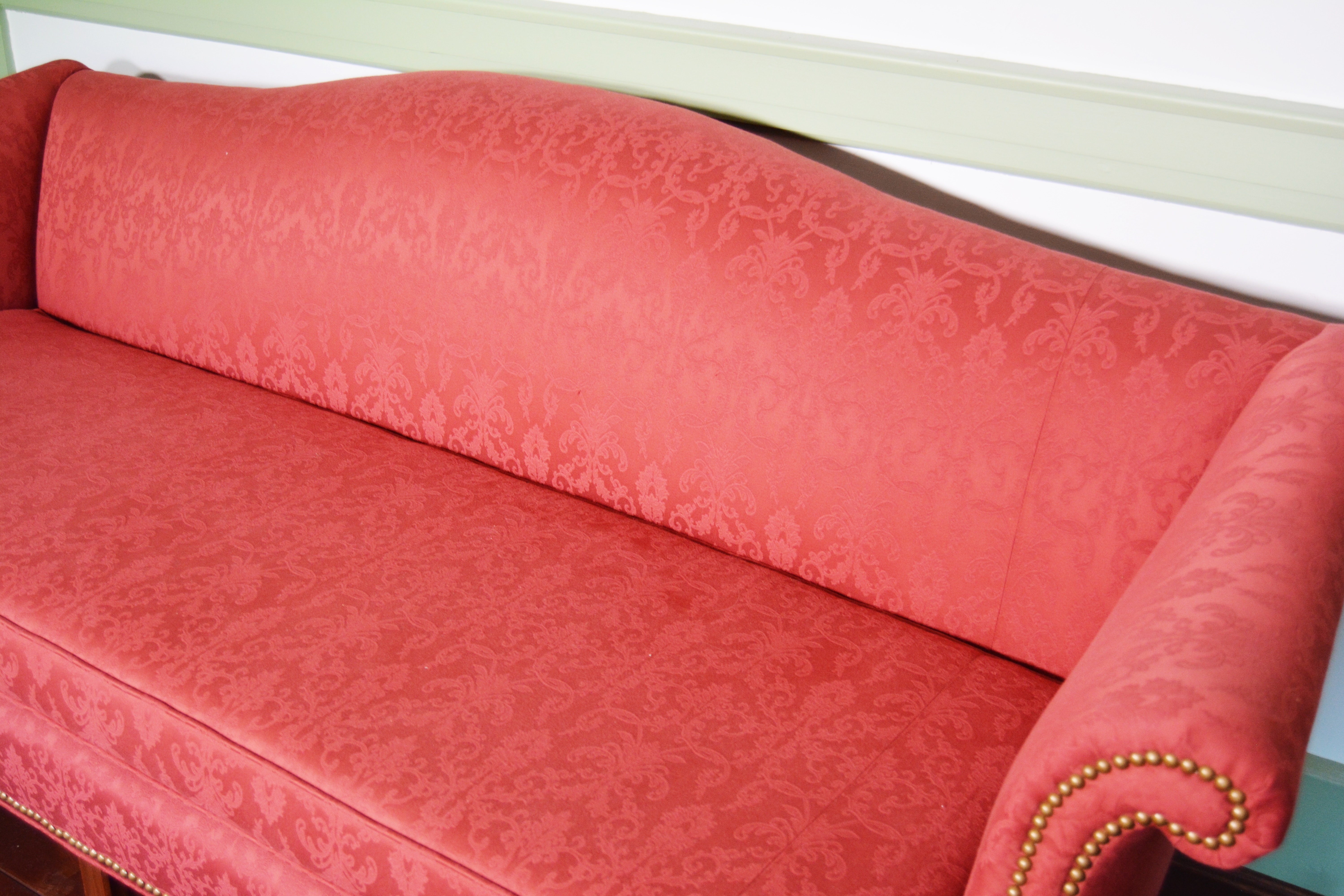 Vintage Upholstered Camelback Sofa