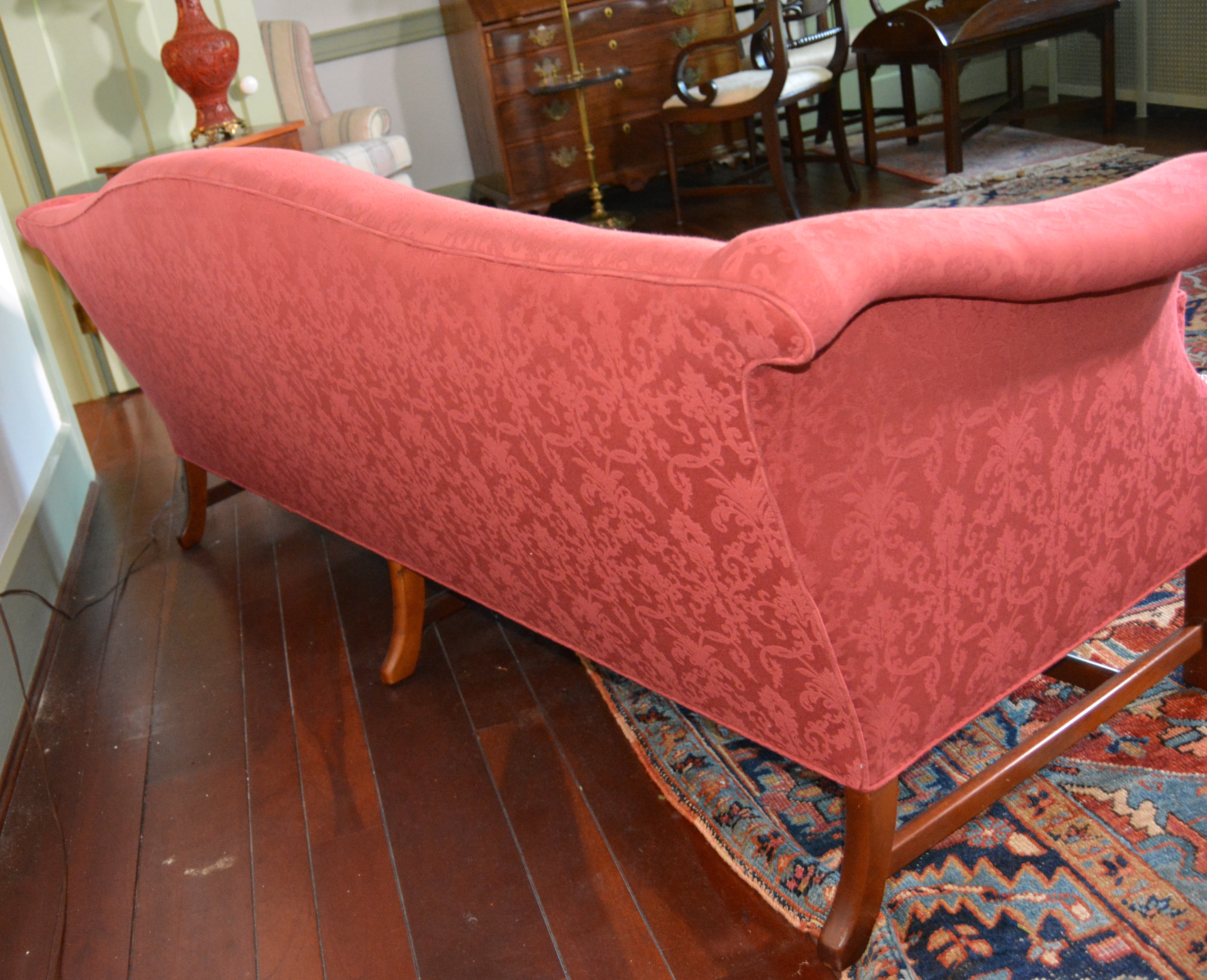 Vintage Upholstered Camelback Sofa