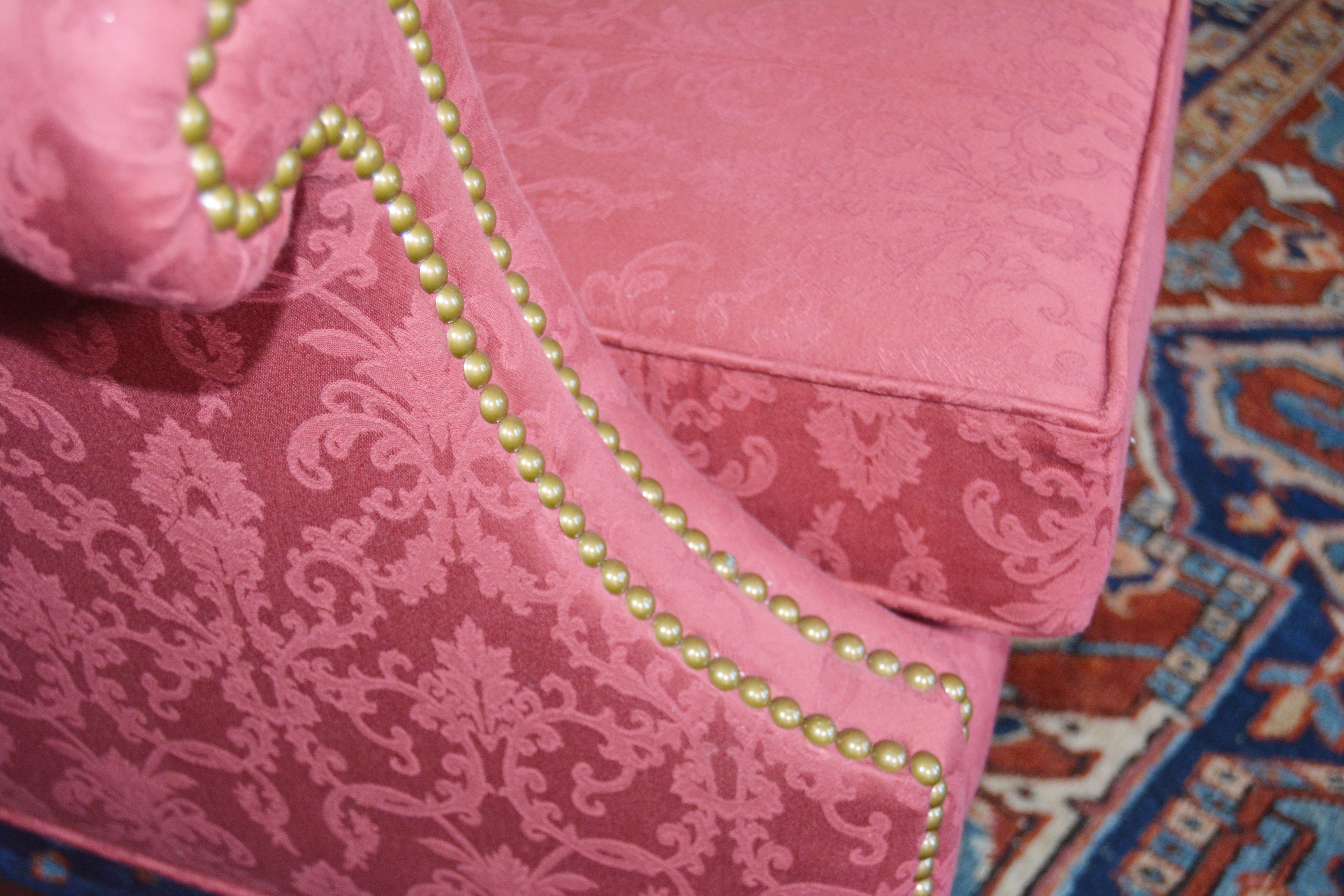 Vintage Upholstered Camelback Sofa