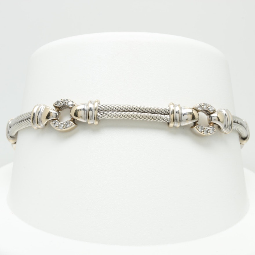 Philippe Charriol 18K White Gold Diamond Fancy Link Bracelet