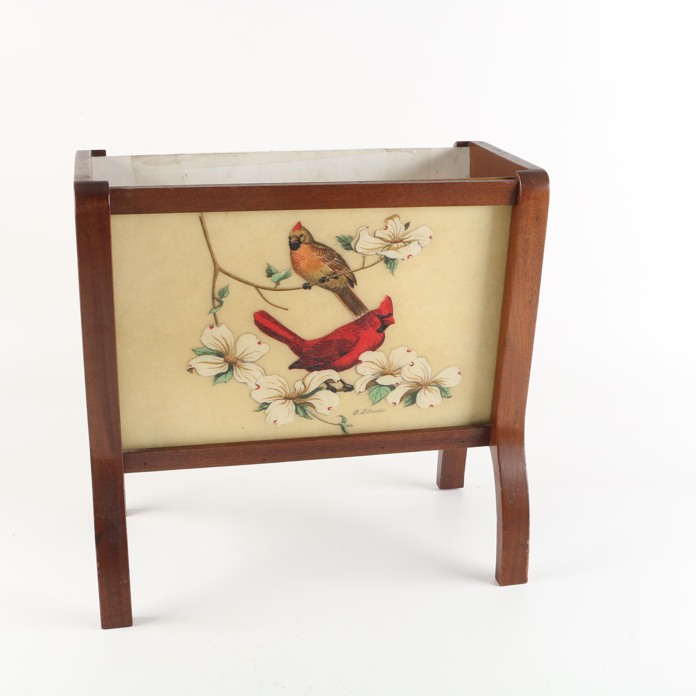 G. Gilmore Hand Painted Cardinal and Black Headed Chickadee Magazine Holder