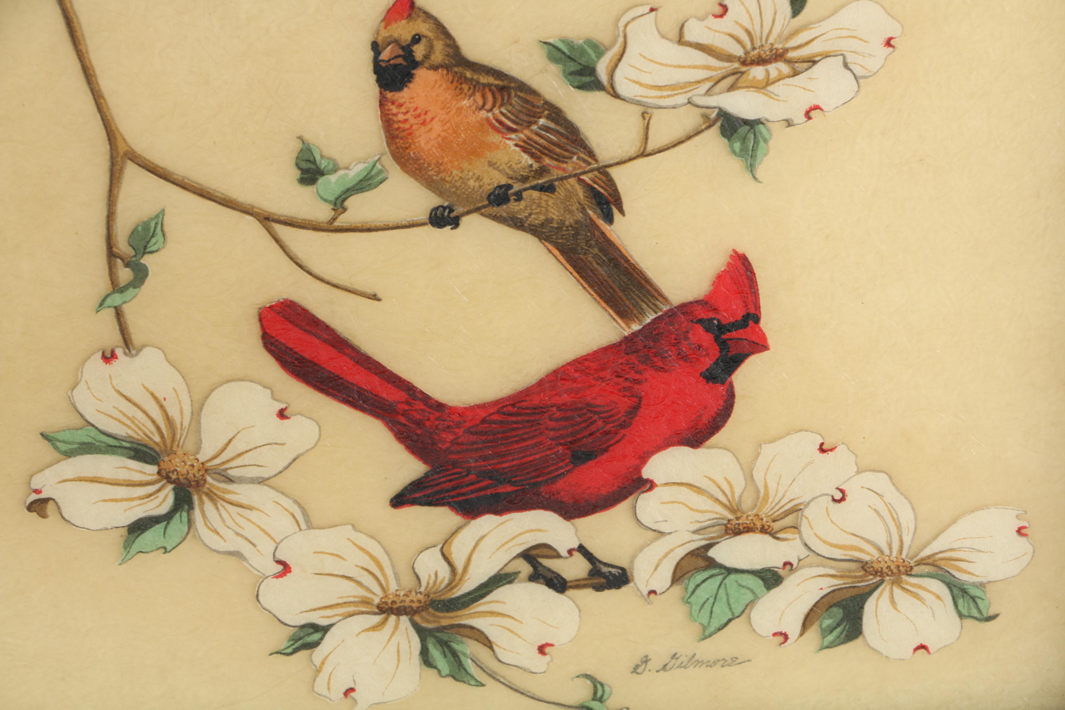 G. Gilmore Hand Painted Cardinal and Black Headed Chickadee Magazine Holder