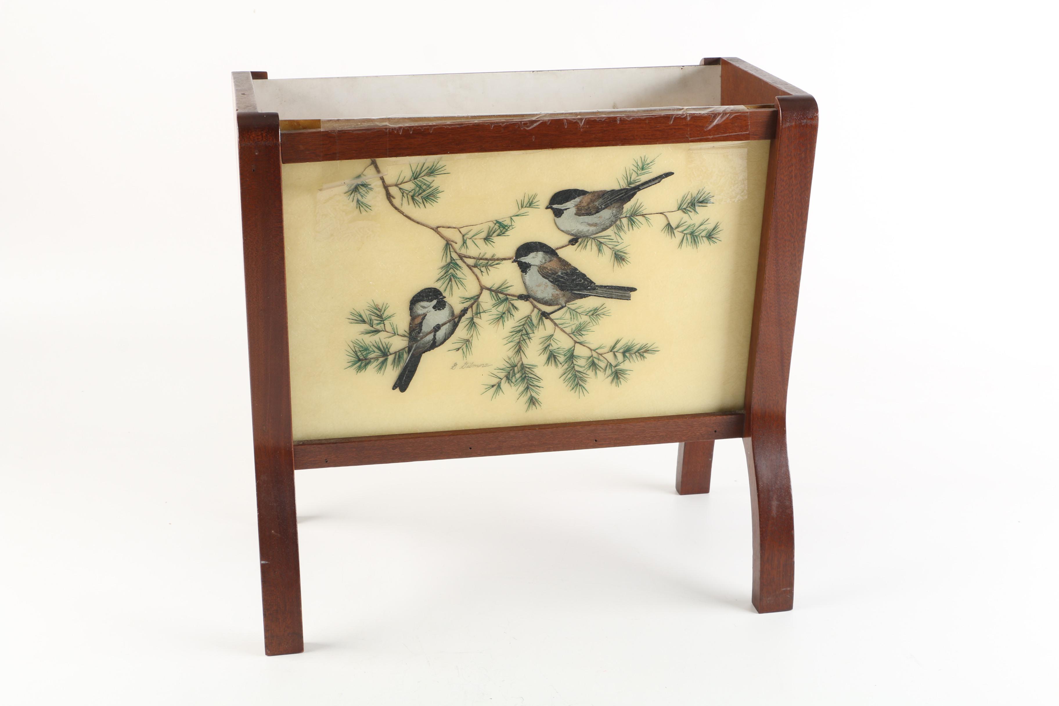 G. Gilmore Hand Painted Cardinal and Black Headed Chickadee Magazine Holder