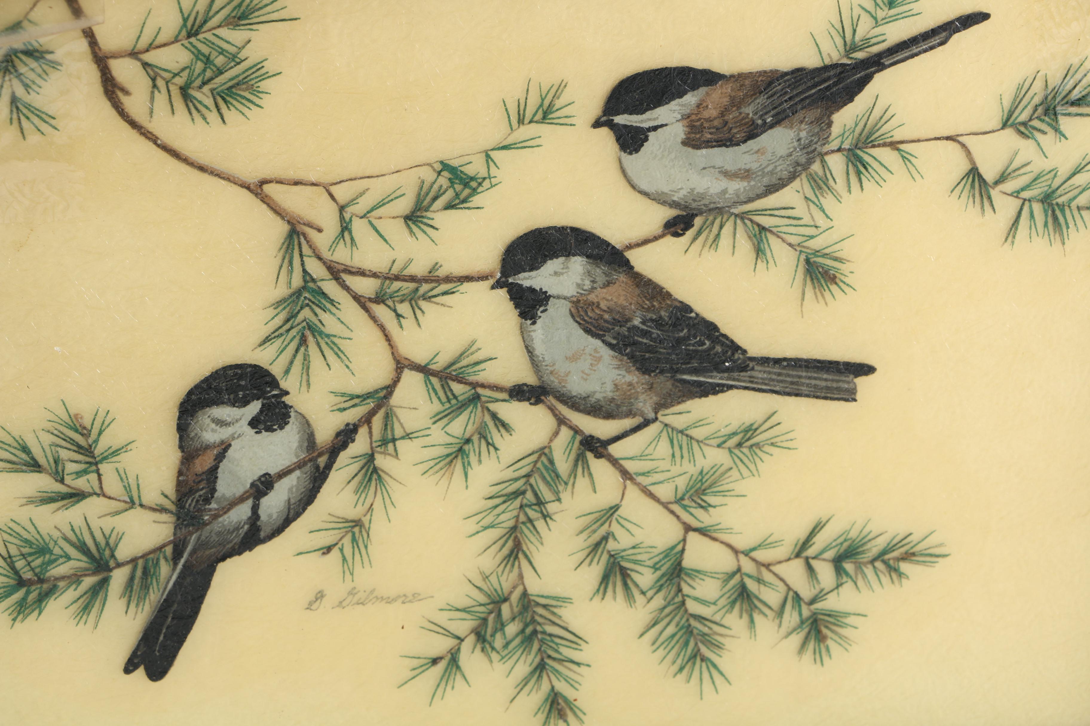 G. Gilmore Hand Painted Cardinal and Black Headed Chickadee Magazine Holder