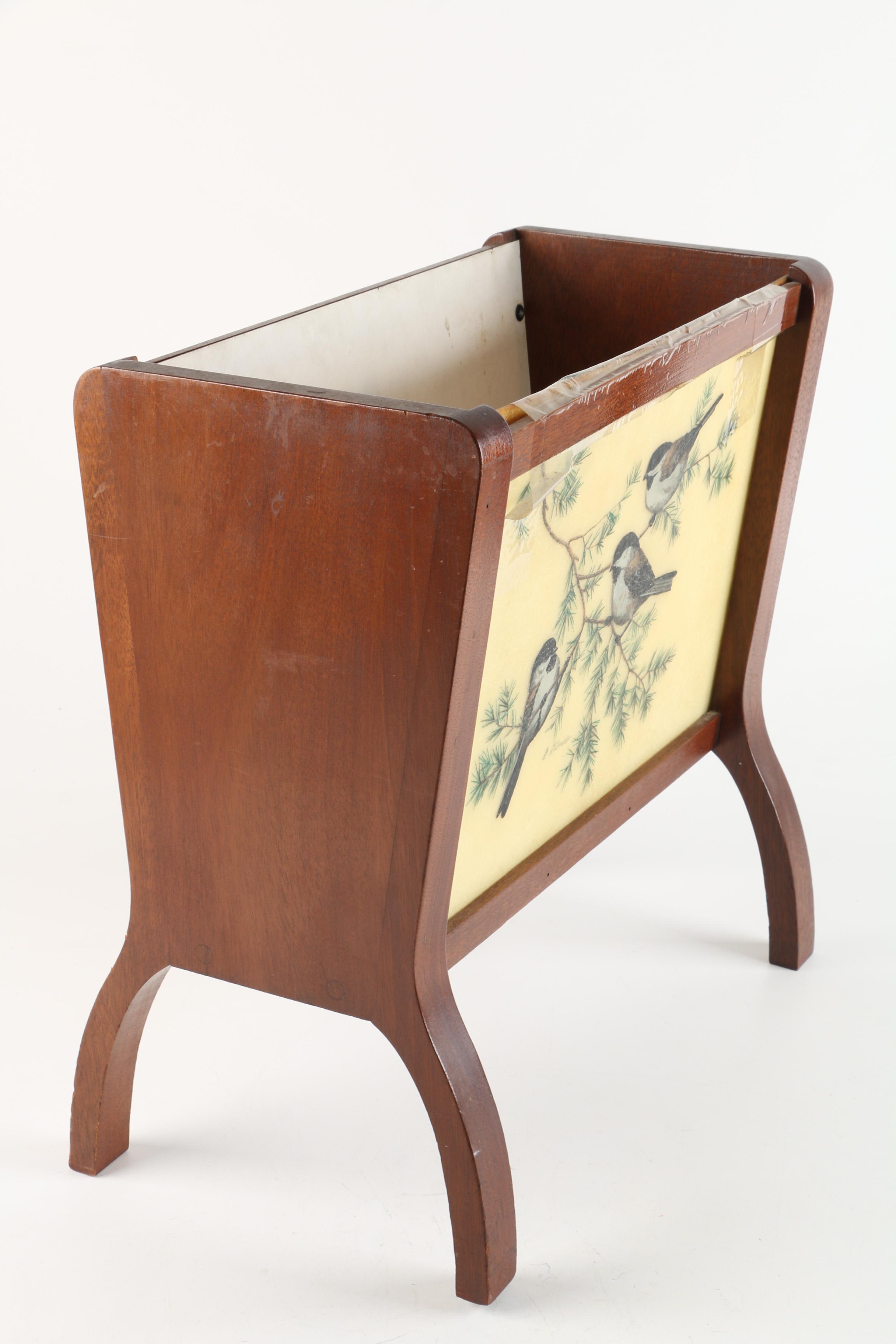 G. Gilmore Hand Painted Cardinal and Black Headed Chickadee Magazine Holder