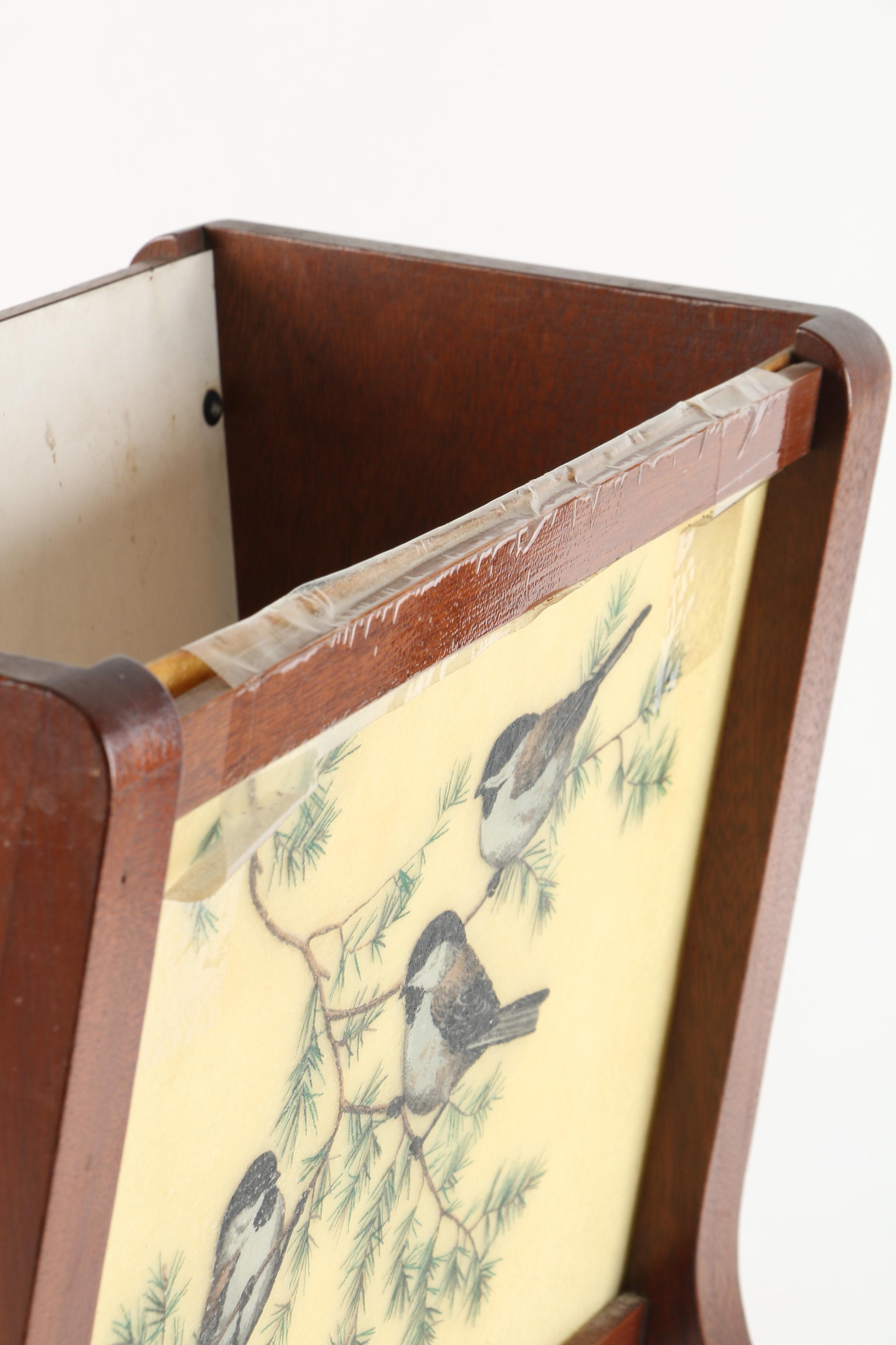 G. Gilmore Hand Painted Cardinal and Black Headed Chickadee Magazine Holder