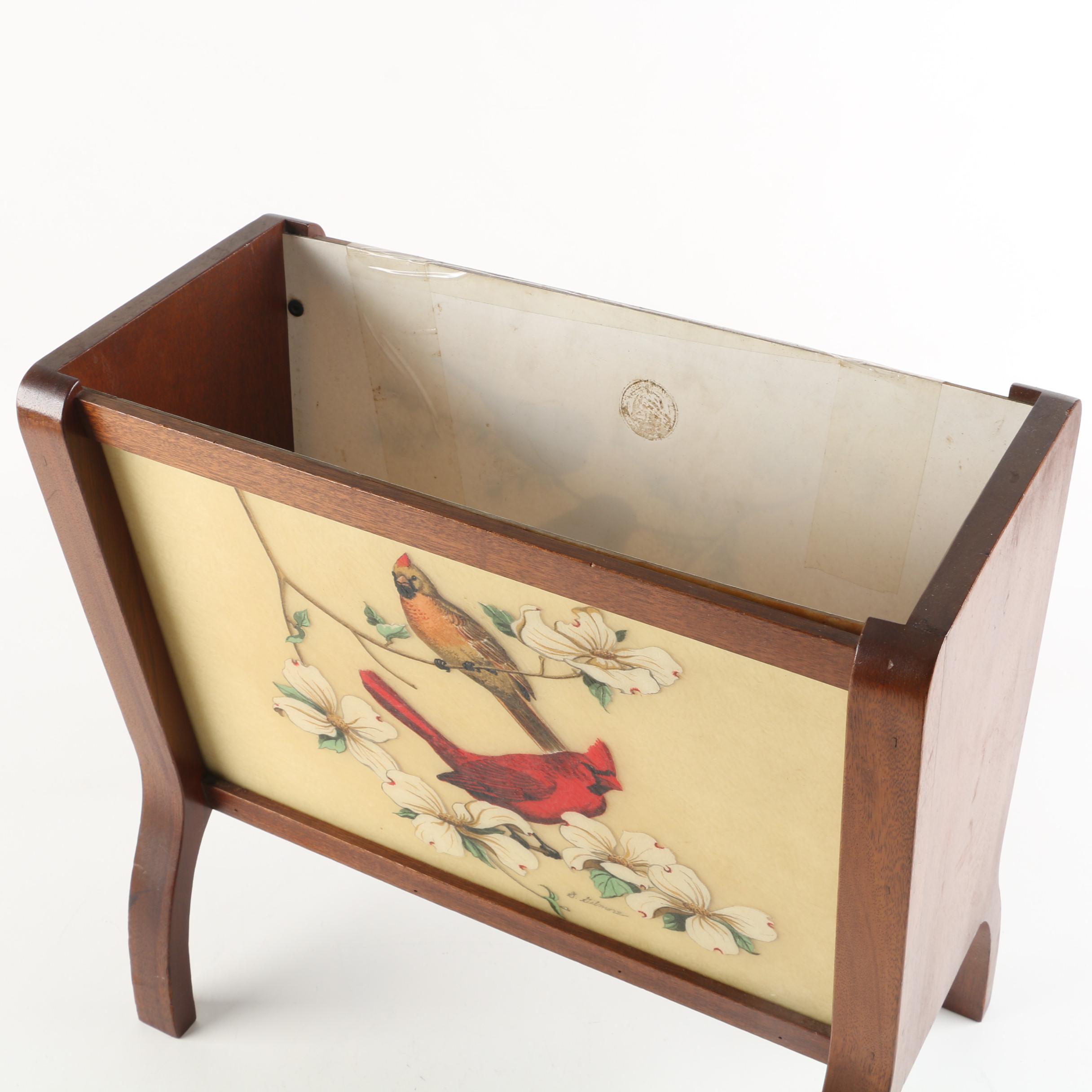 G. Gilmore Hand Painted Cardinal and Black Headed Chickadee Magazine Holder