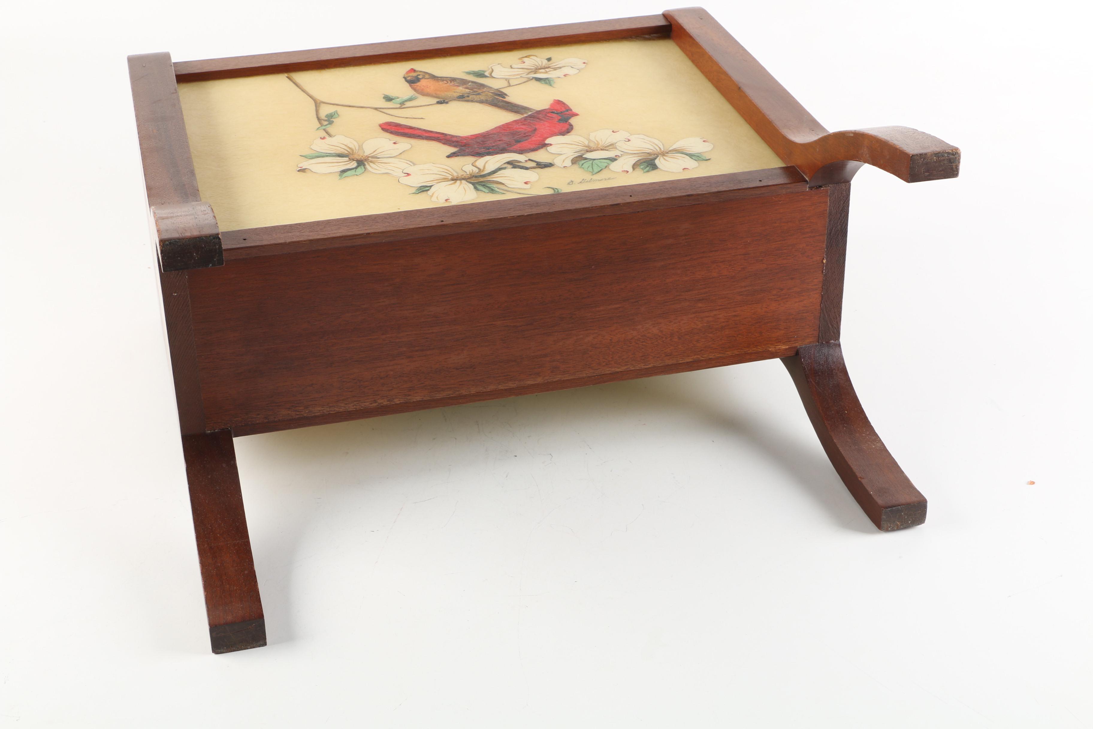 G. Gilmore Hand Painted Cardinal and Black Headed Chickadee Magazine Holder