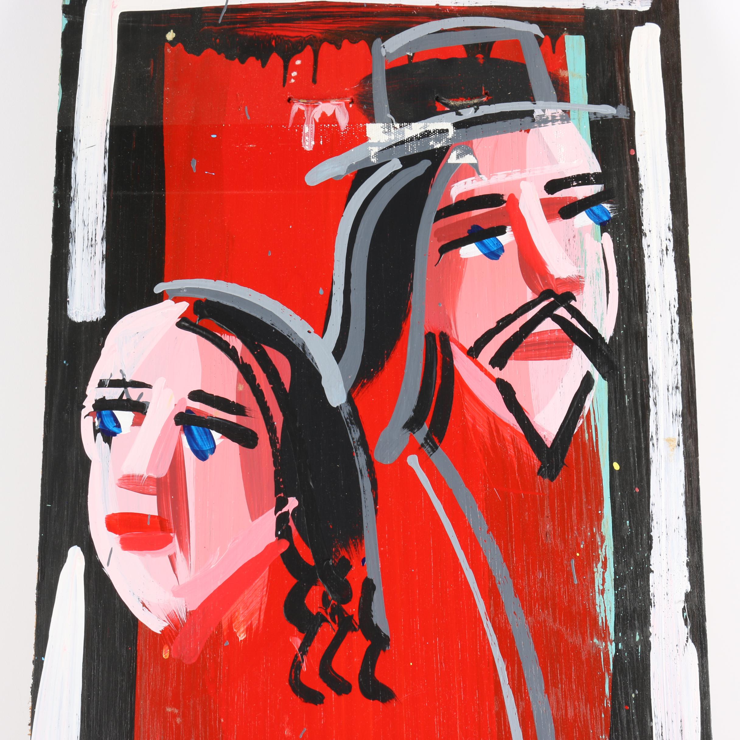 Steve Keene Acrylic Painting "Get Behind Me Satan The White Stripes"