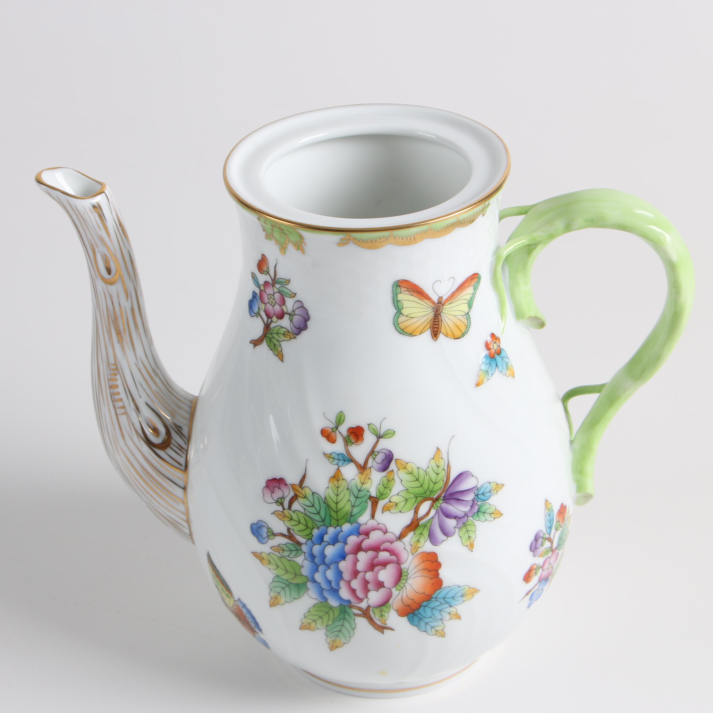 Herend Hungary "Printemps" Teapot and "Queen Victoria" Porcelain Coffee Pot