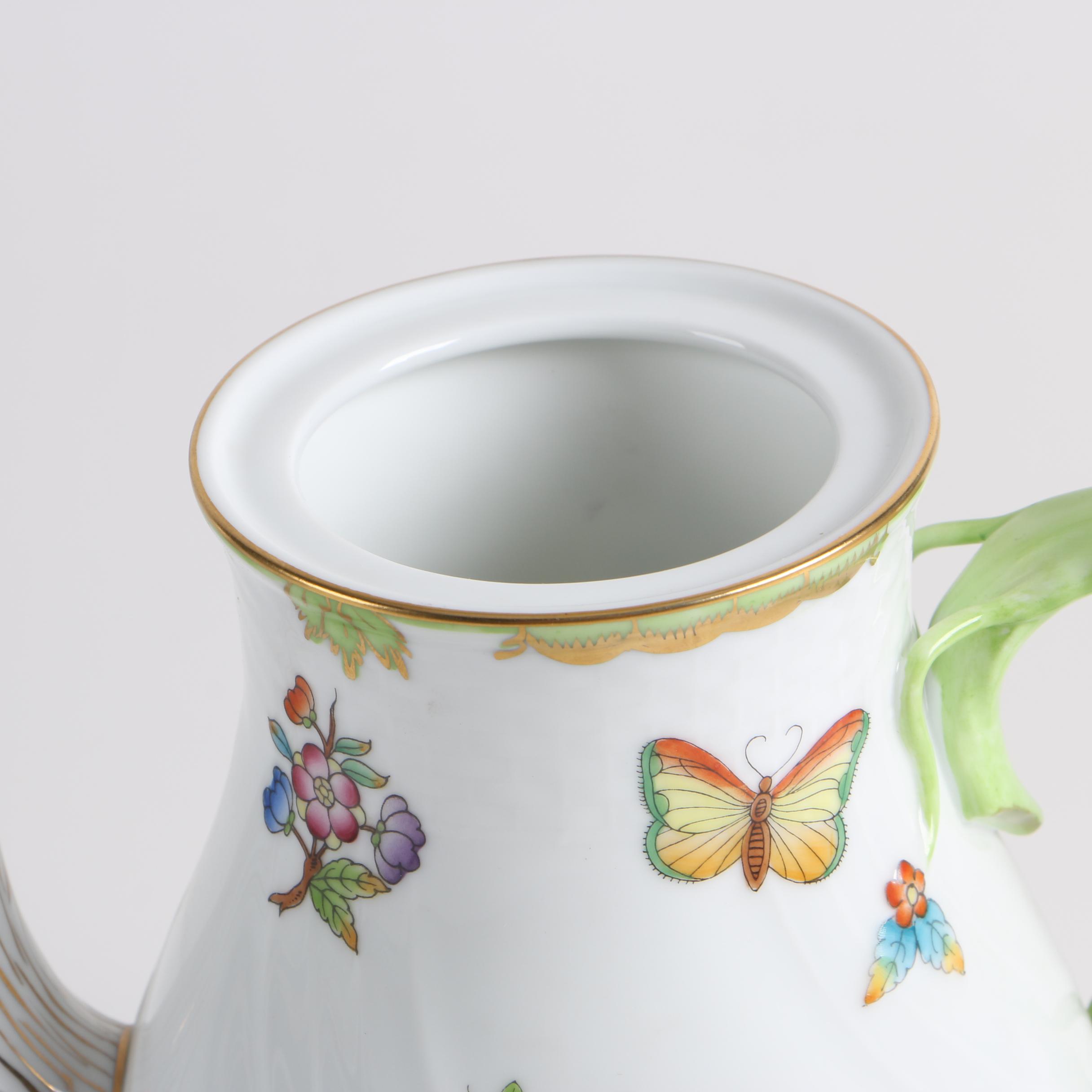 Herend Hungary "Printemps" Teapot and "Queen Victoria" Porcelain Coffee Pot