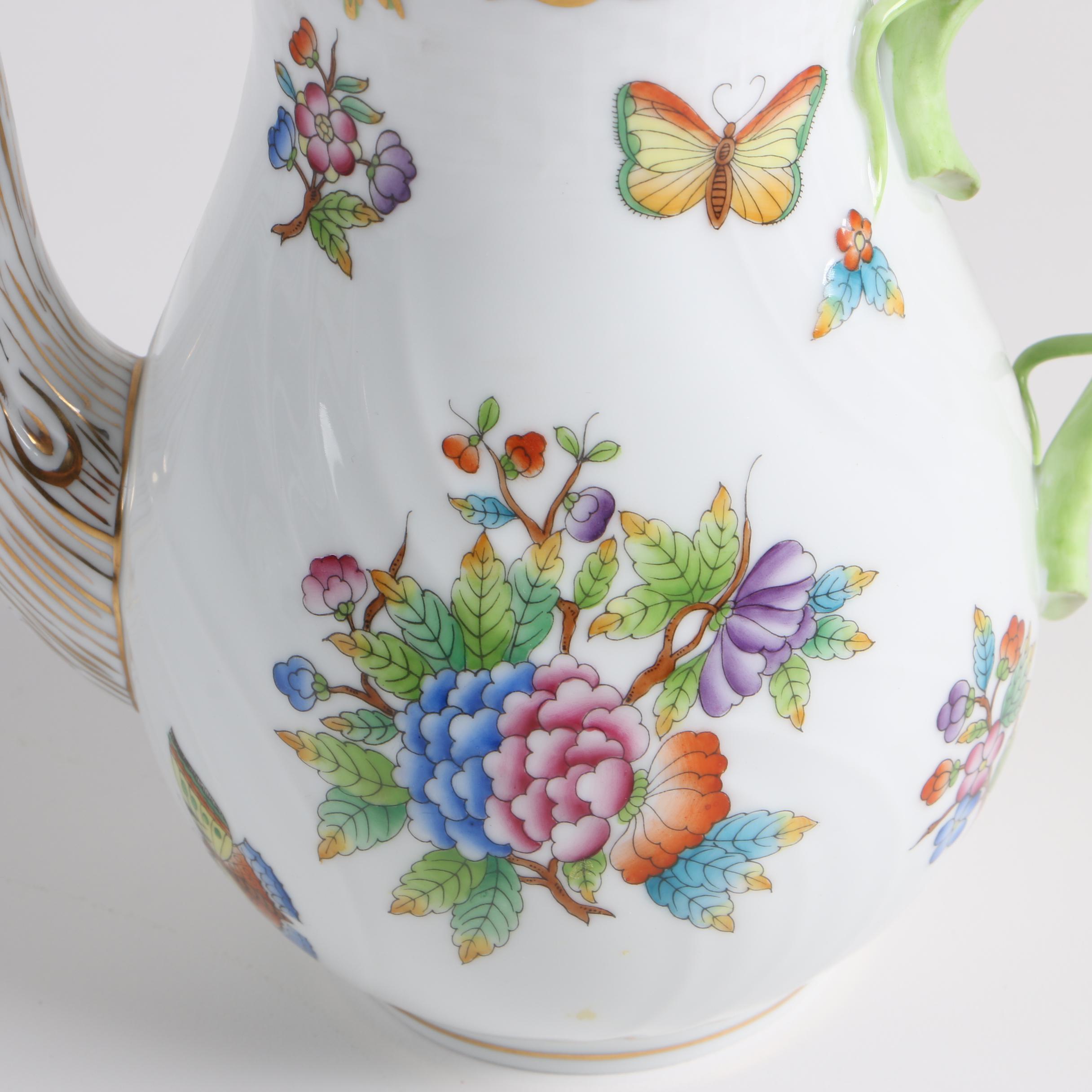 Herend Hungary "Printemps" Teapot and "Queen Victoria" Porcelain Coffee Pot