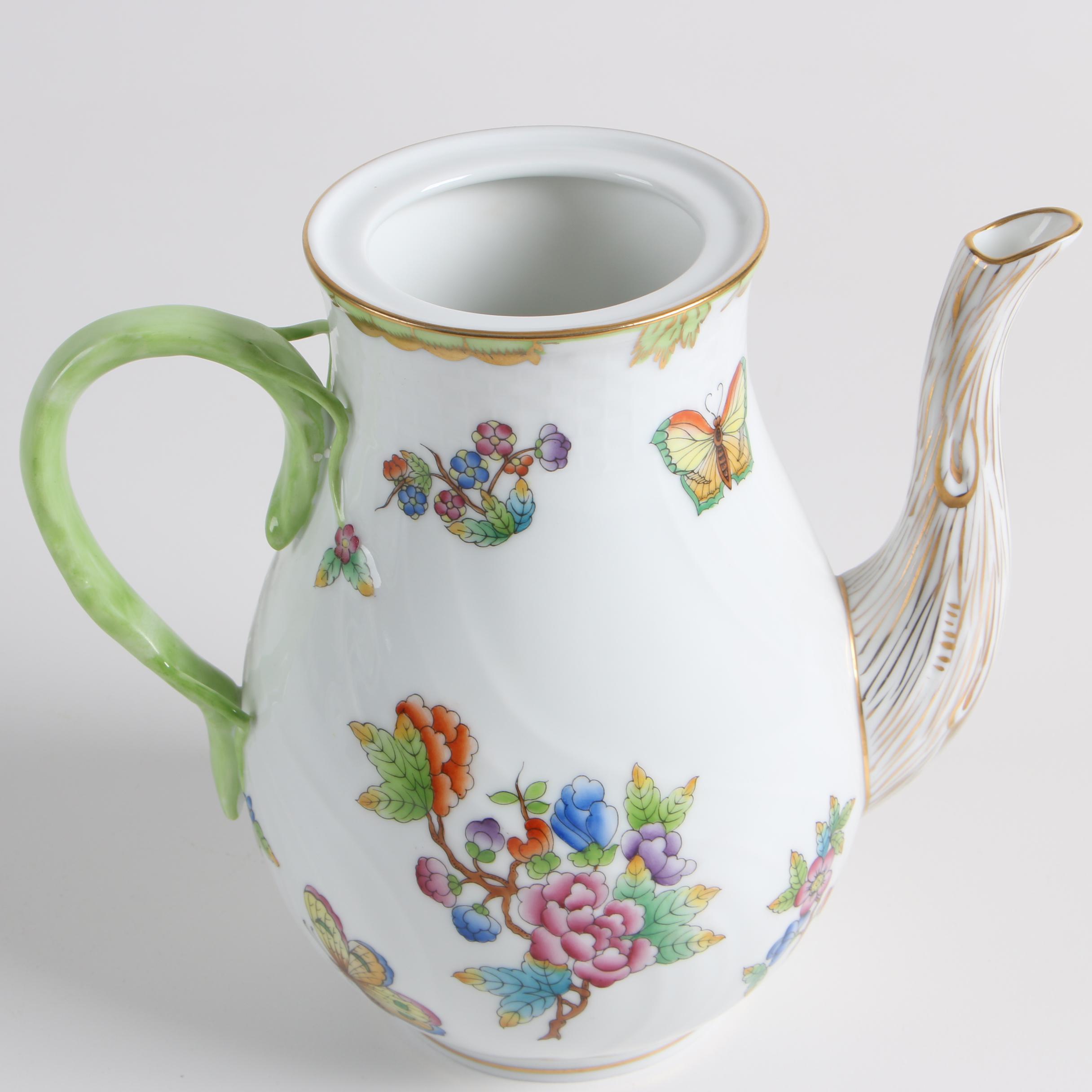 Herend Hungary "Printemps" Teapot and "Queen Victoria" Porcelain Coffee Pot