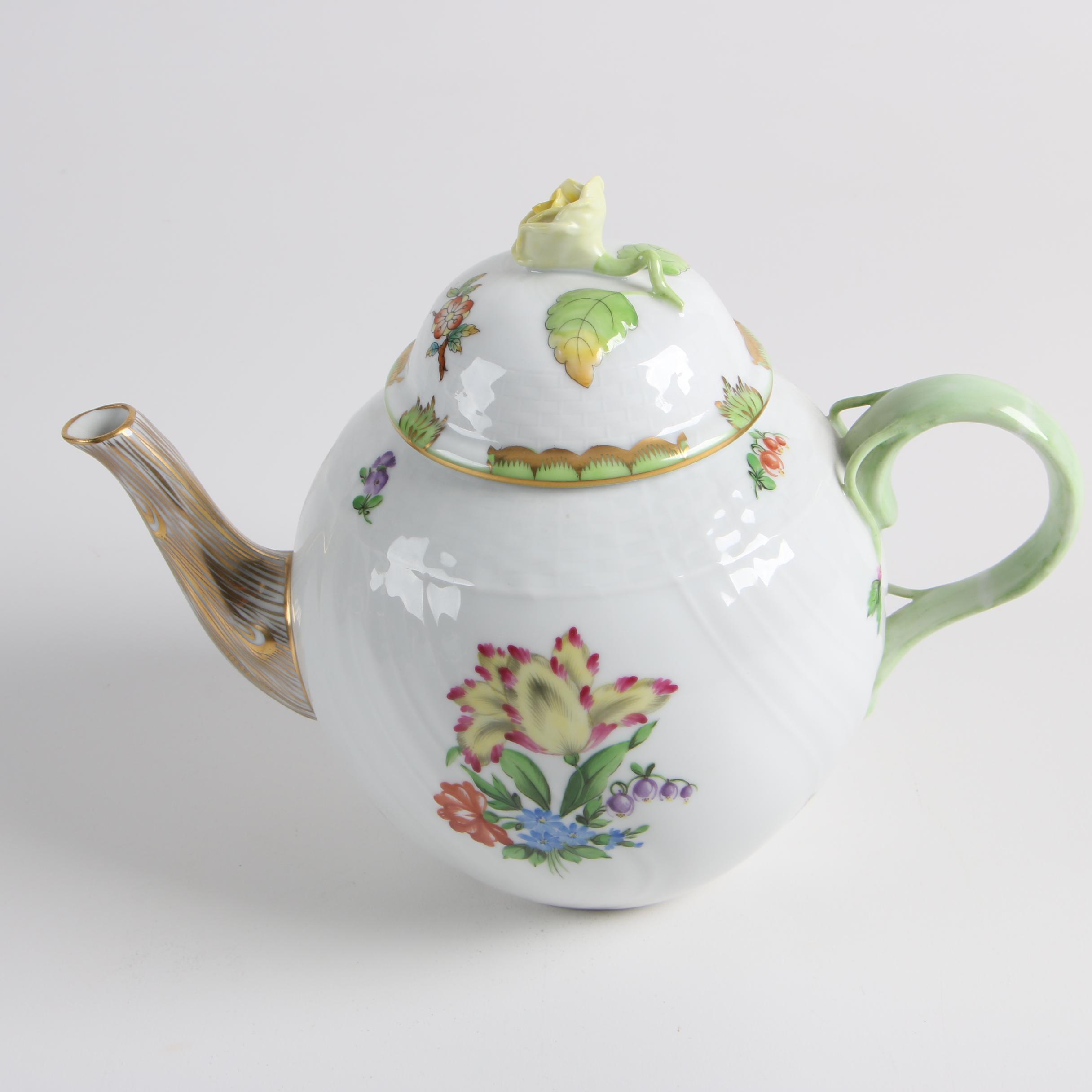 Herend Hungary "Printemps" Teapot and "Queen Victoria" Porcelain Coffee Pot