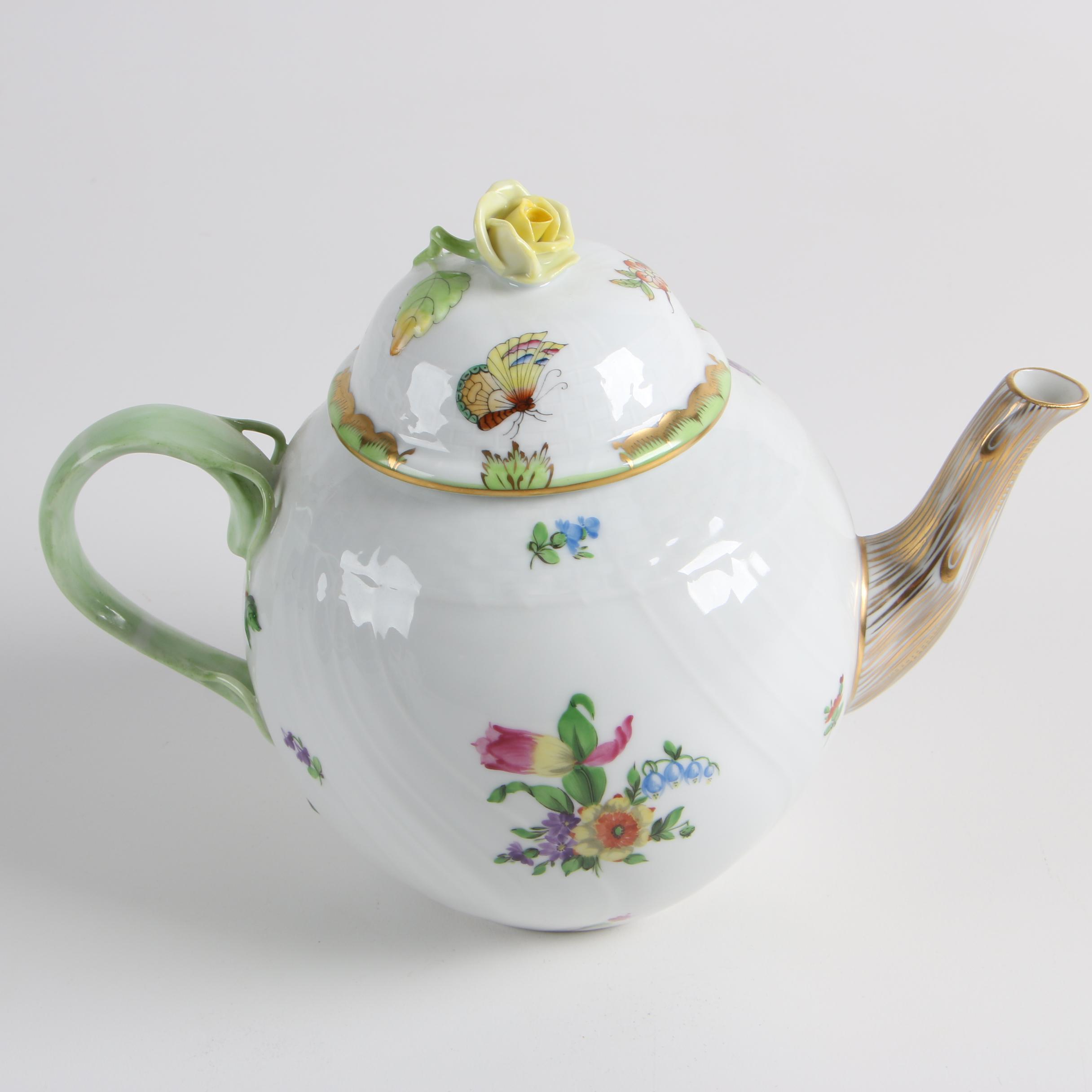 Herend Hungary "Printemps" Teapot and "Queen Victoria" Porcelain Coffee Pot