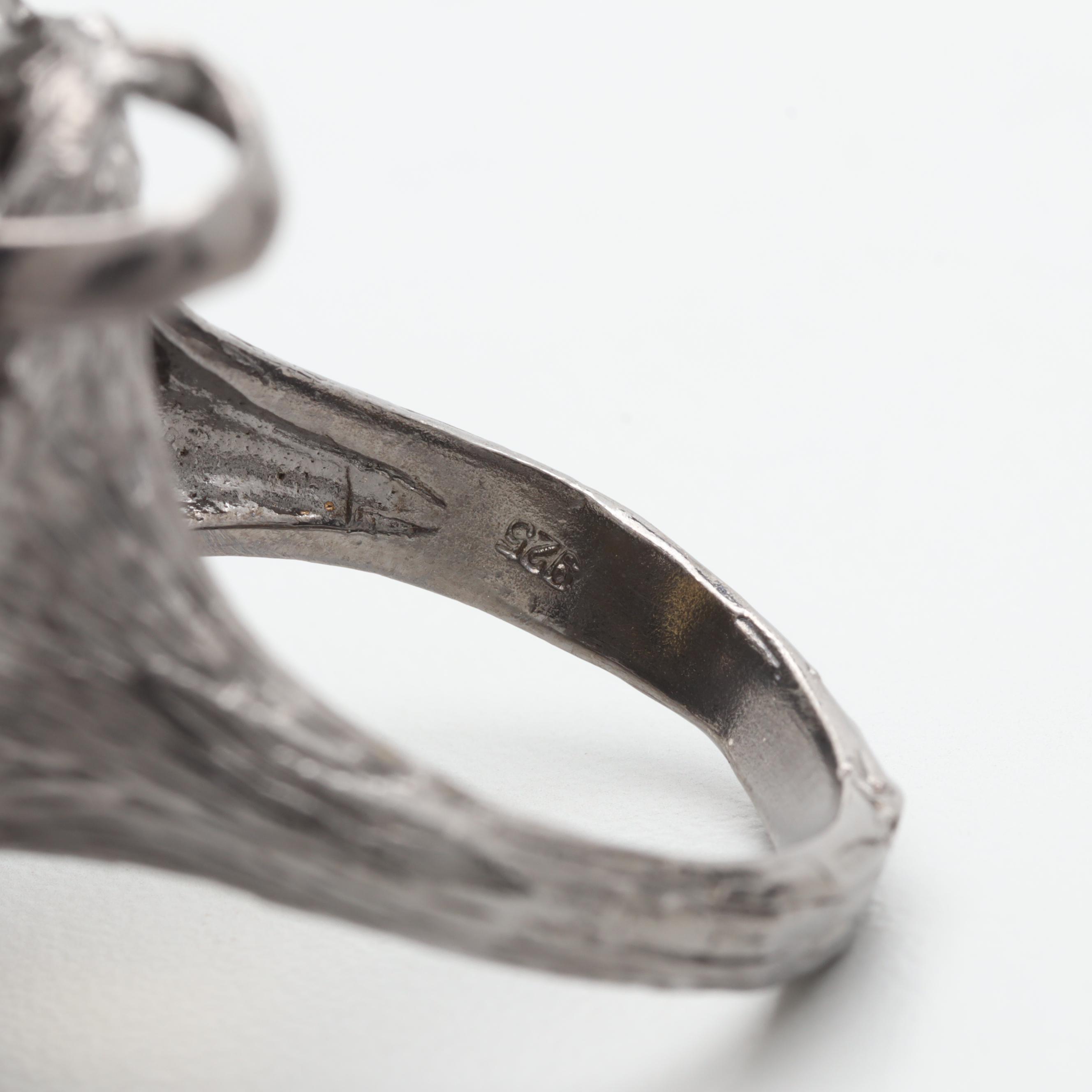 Sterling Silver Citrine, Chrome Diopside, and Amethyst Floral Motif Ring