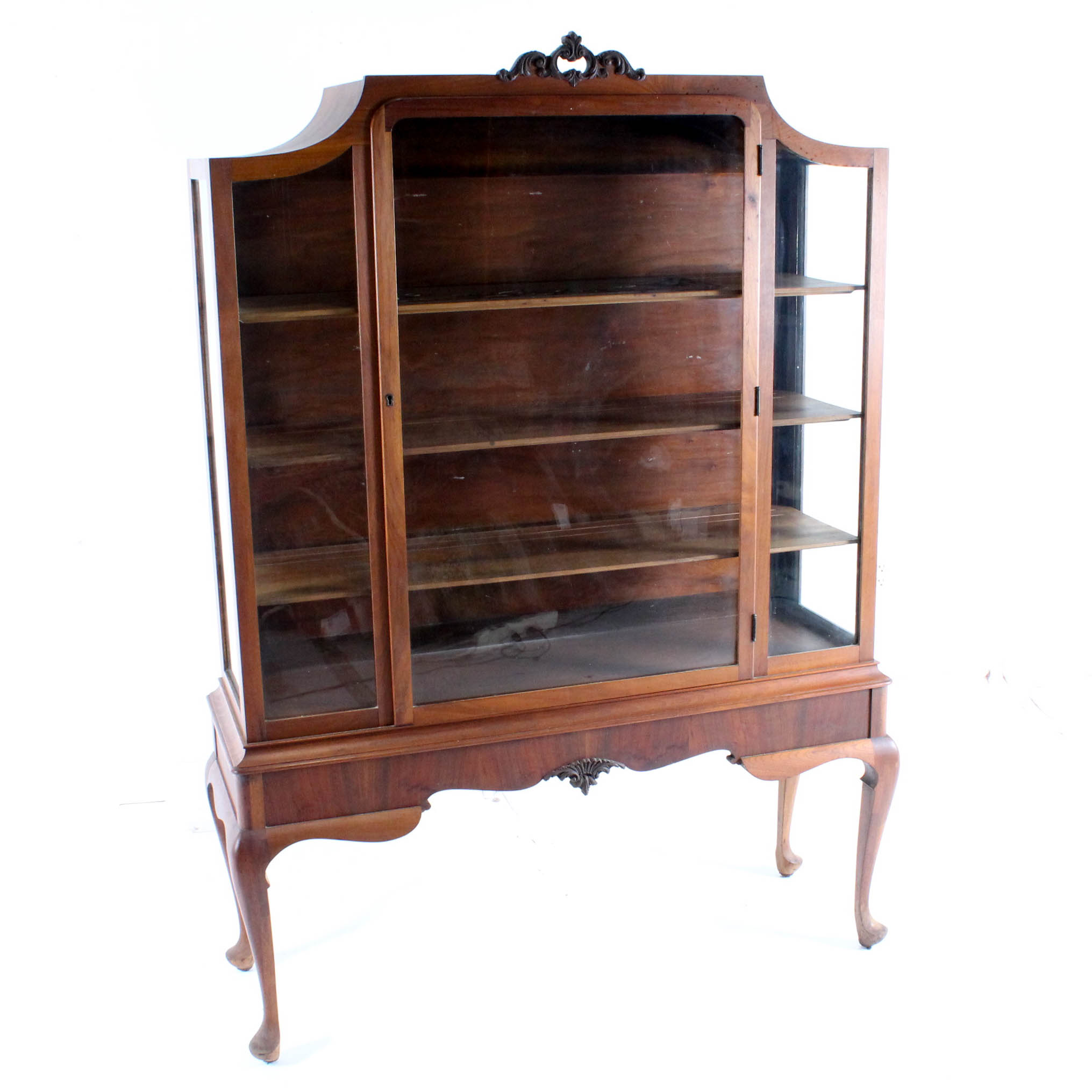 Antique Queen Anne Display Cabinet in Walnut