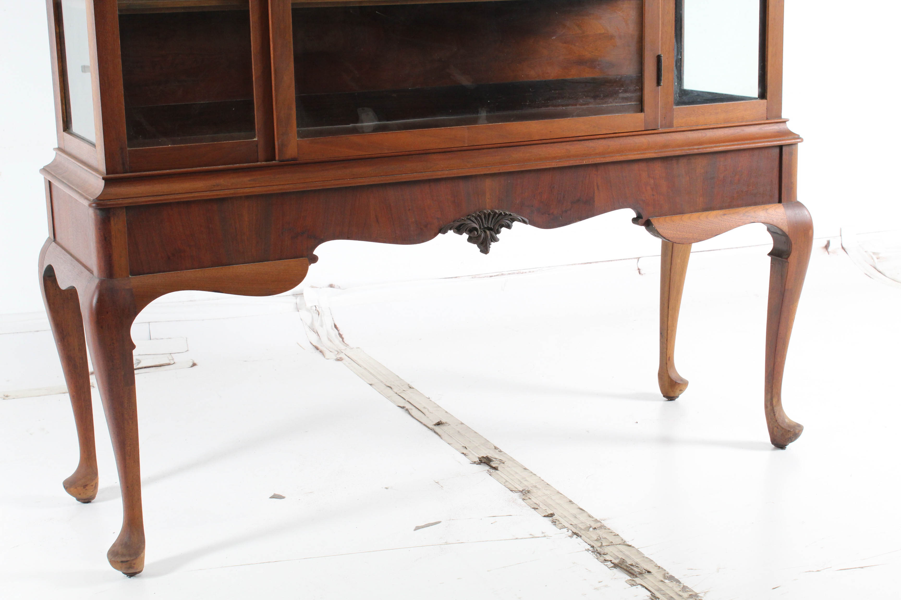 Antique Queen Anne Display Cabinet in Walnut