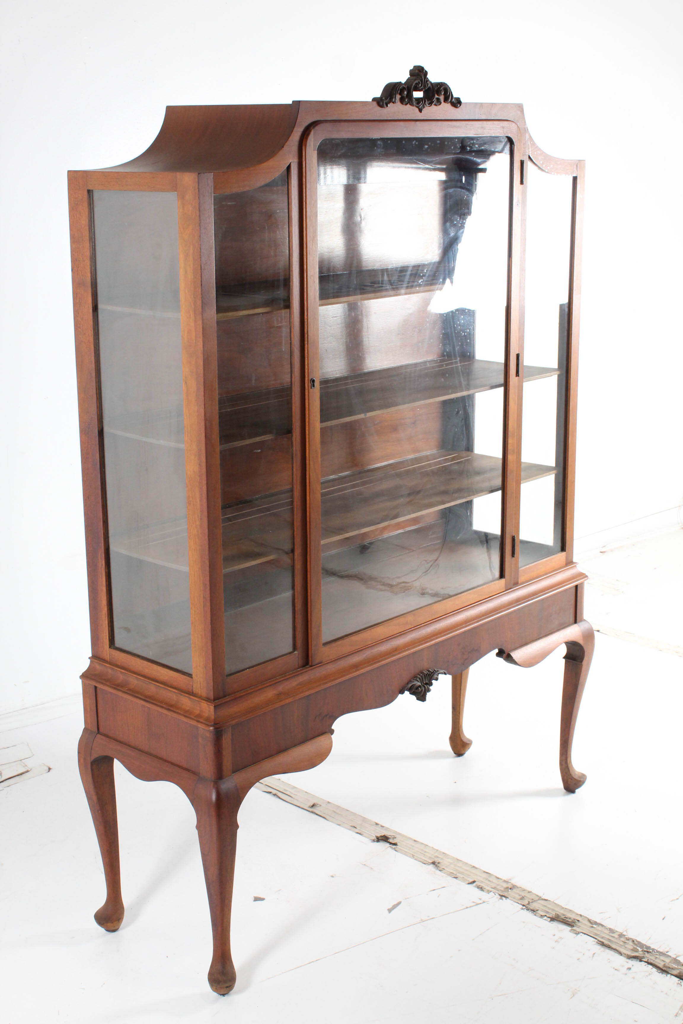 Antique Queen Anne Display Cabinet in Walnut
