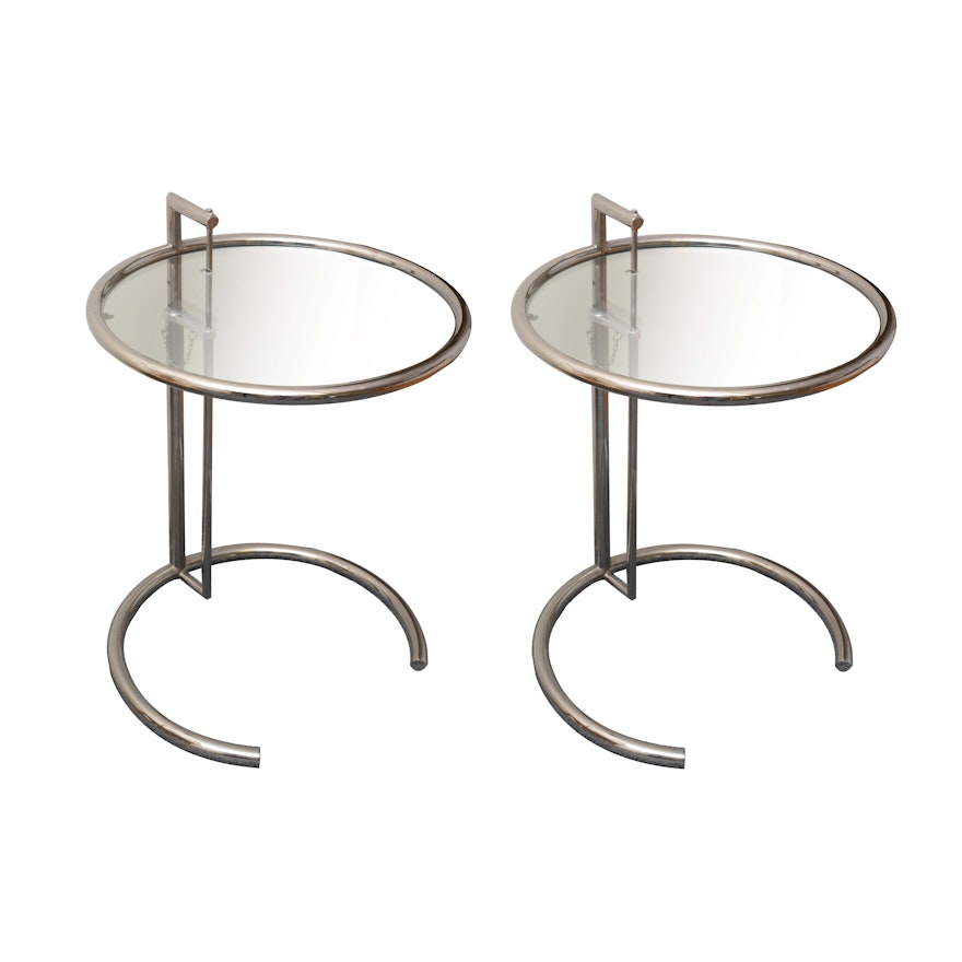 Pair of Glass and Metal Side Tables after Eileen Gray