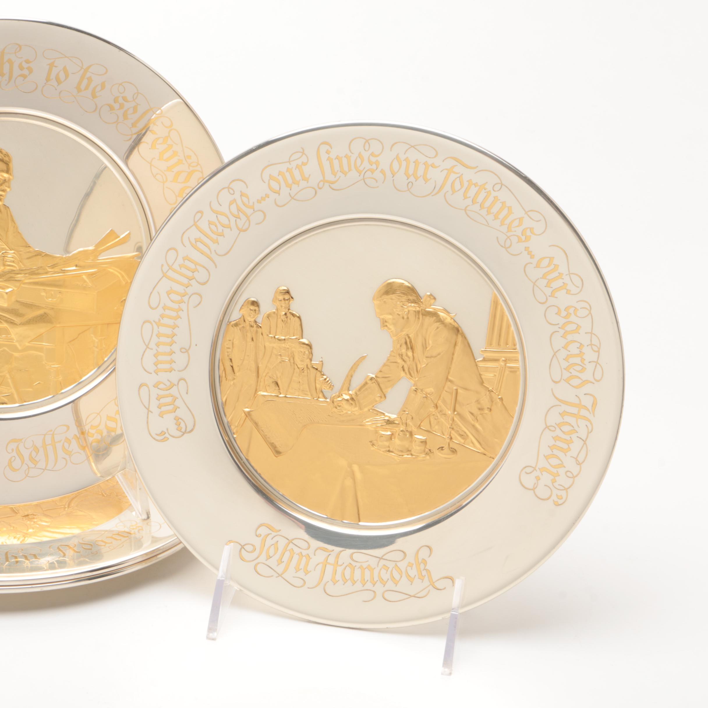 Franklin Mint Bicentennial Sterling Silver and 24K Gold Commemorative Plates