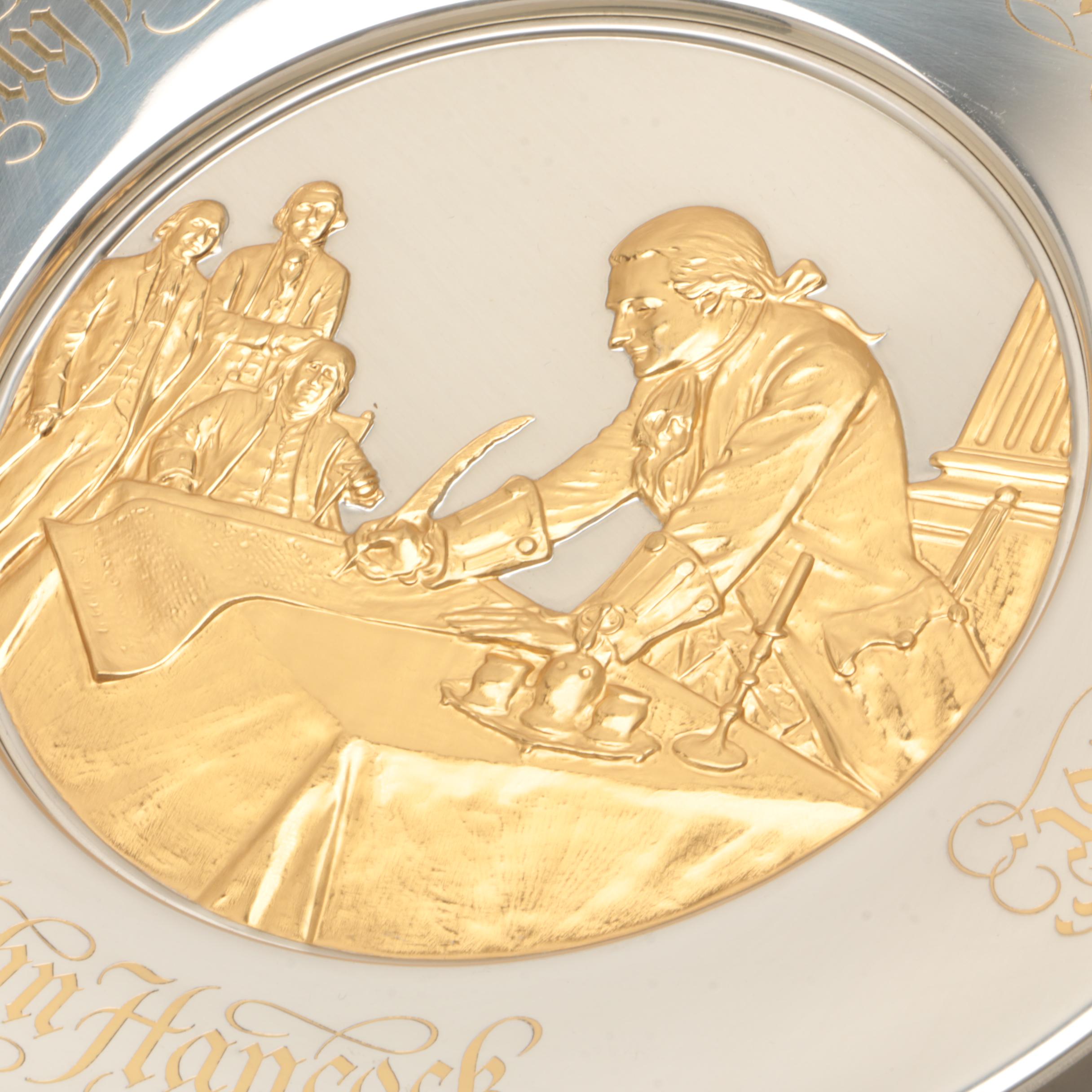 Franklin Mint Bicentennial Sterling Silver and 24K Gold Commemorative Plates