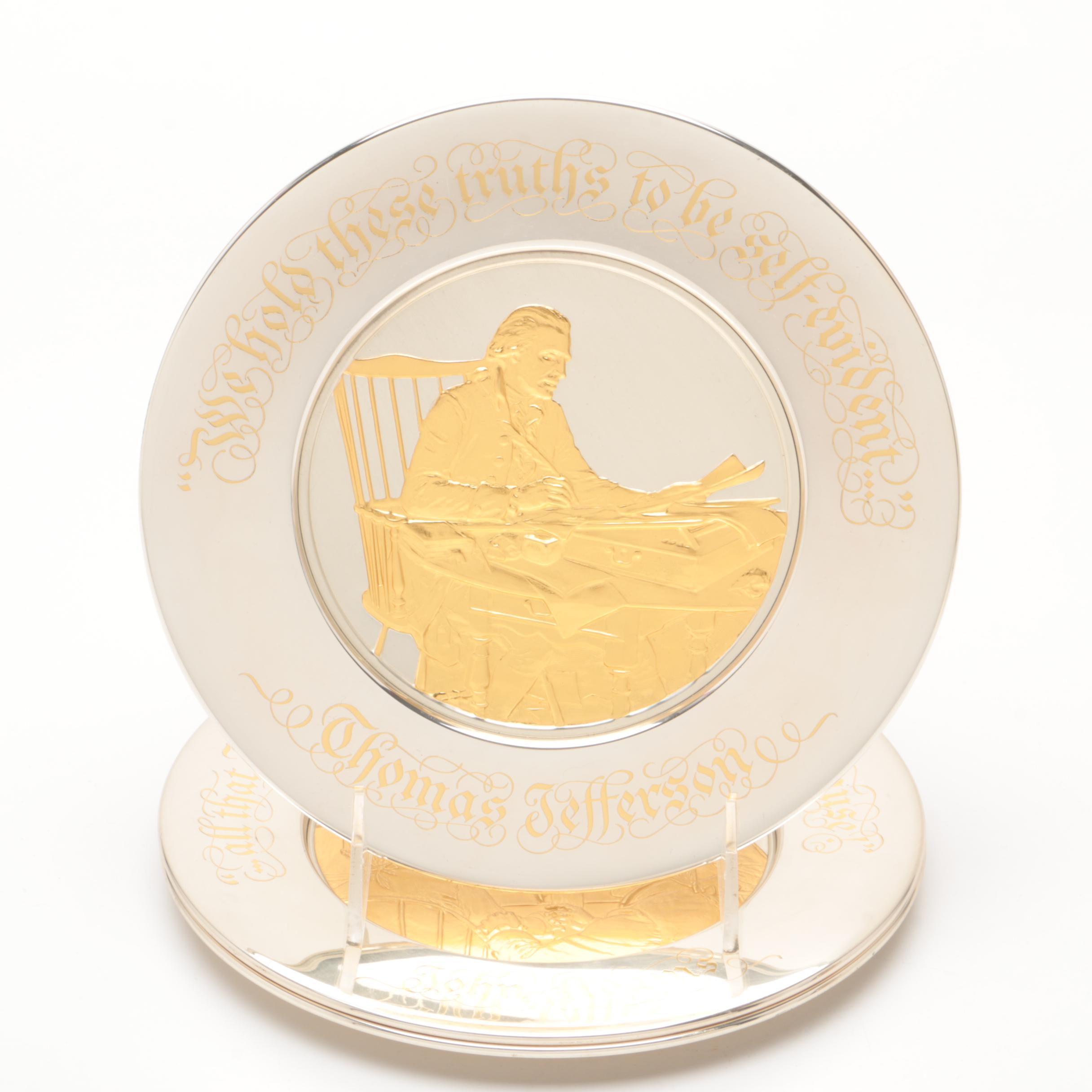 Franklin Mint Bicentennial Sterling Silver and 24K Gold Commemorative Plates