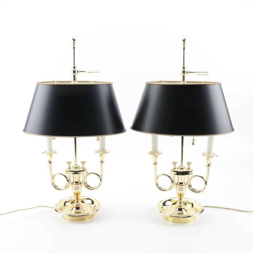 Baldwin Bouillotte Style Double Light Brass Table Lamps