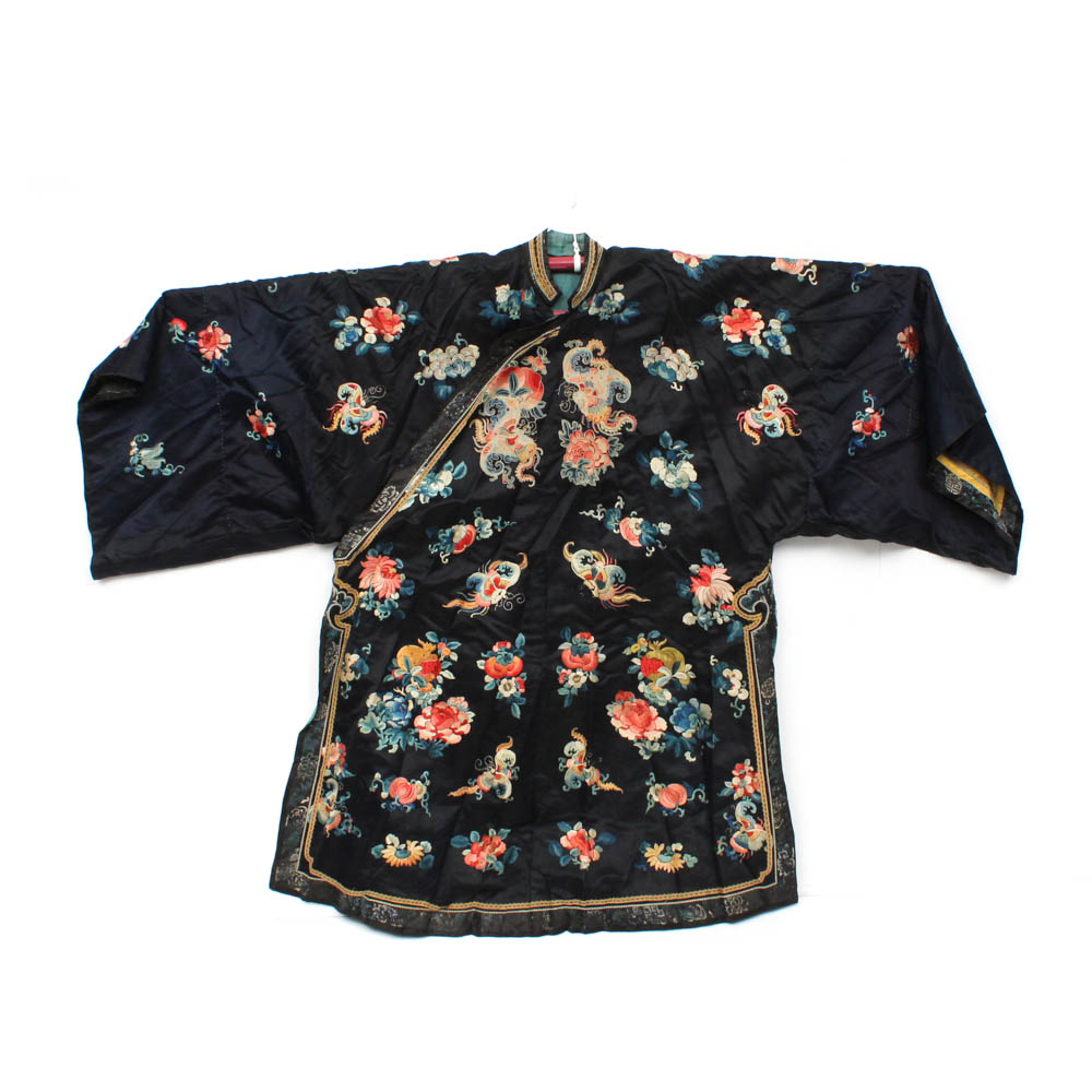 Antique Qing Dynasty Chinese Silk Robe with Forbidden Stitch