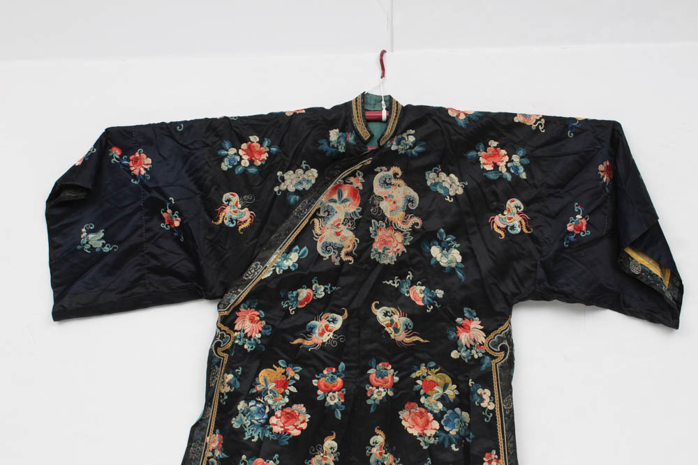 Antique Qing Dynasty Chinese Silk Robe with Forbidden Stitch