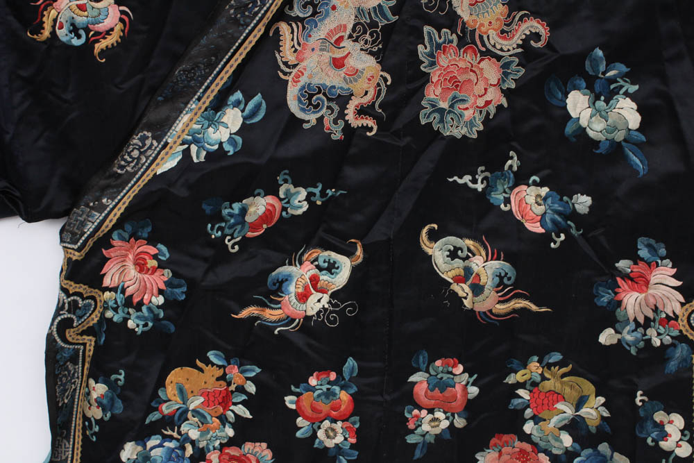 Antique Qing Dynasty Chinese Silk Robe with Forbidden Stitch