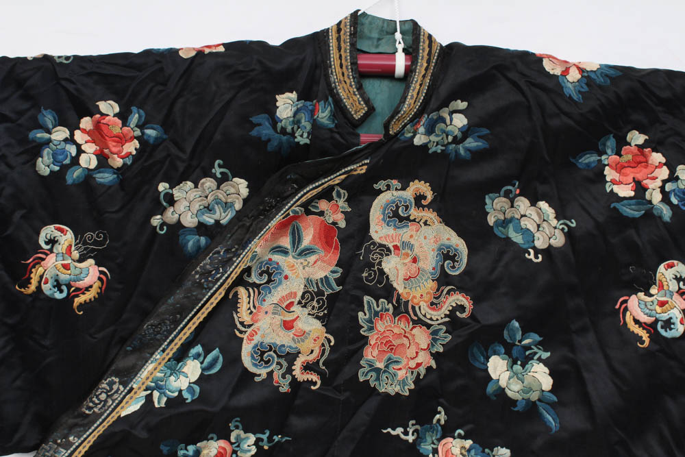 Antique Qing Dynasty Chinese Silk Robe with Forbidden Stitch