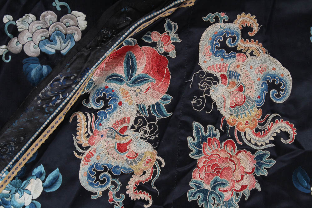 Antique Qing Dynasty Chinese Silk Robe with Forbidden Stitch