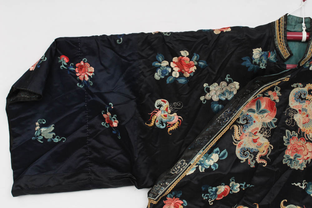 Antique Qing Dynasty Chinese Silk Robe with Forbidden Stitch