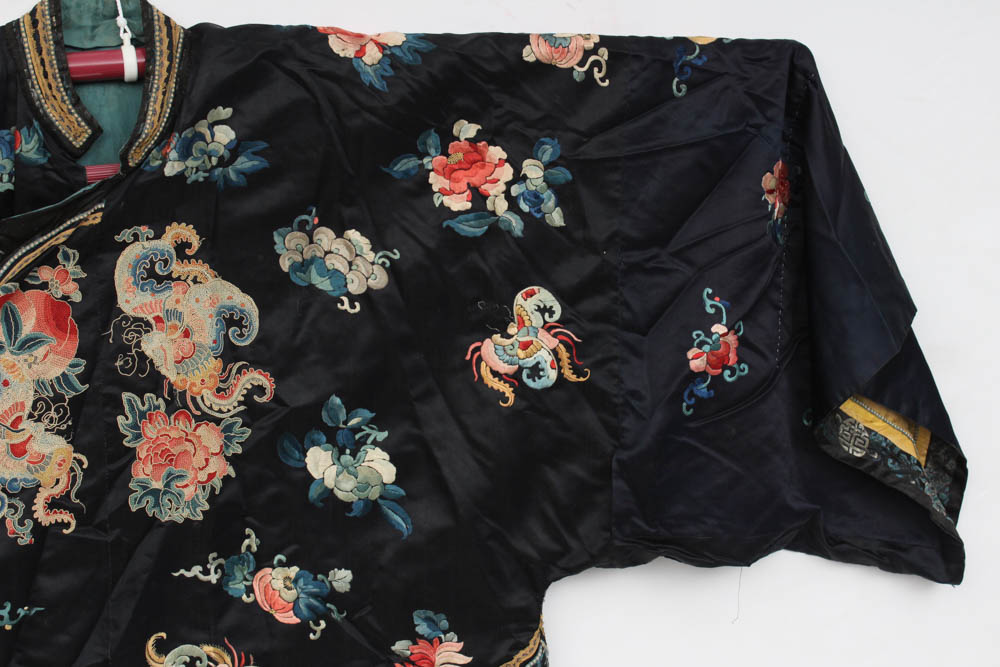 Antique Qing Dynasty Chinese Silk Robe with Forbidden Stitch