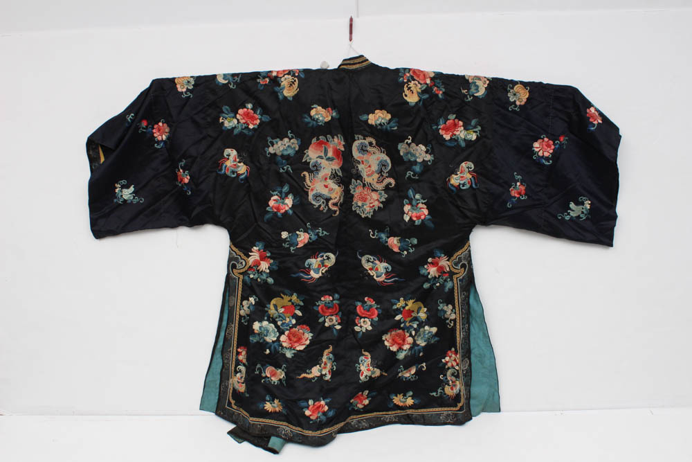Antique Qing Dynasty Chinese Silk Robe with Forbidden Stitch