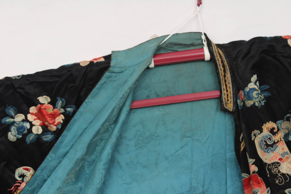 Antique Qing Dynasty Chinese Silk Robe with Forbidden Stitch