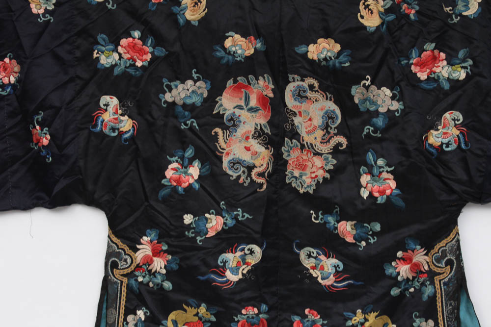Antique Qing Dynasty Chinese Silk Robe with Forbidden Stitch