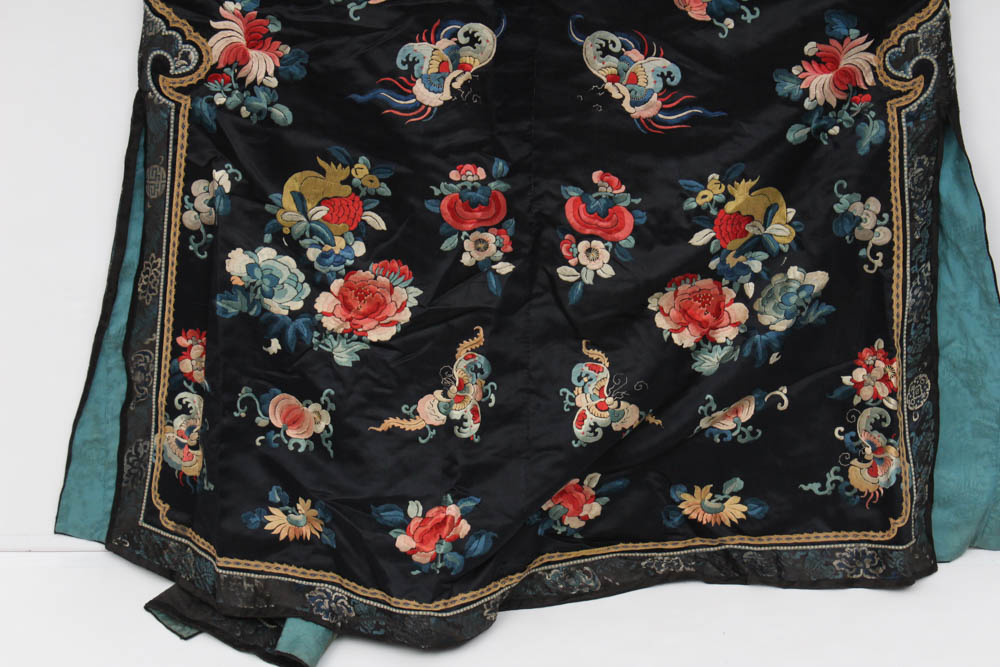 Antique Qing Dynasty Chinese Silk Robe with Forbidden Stitch