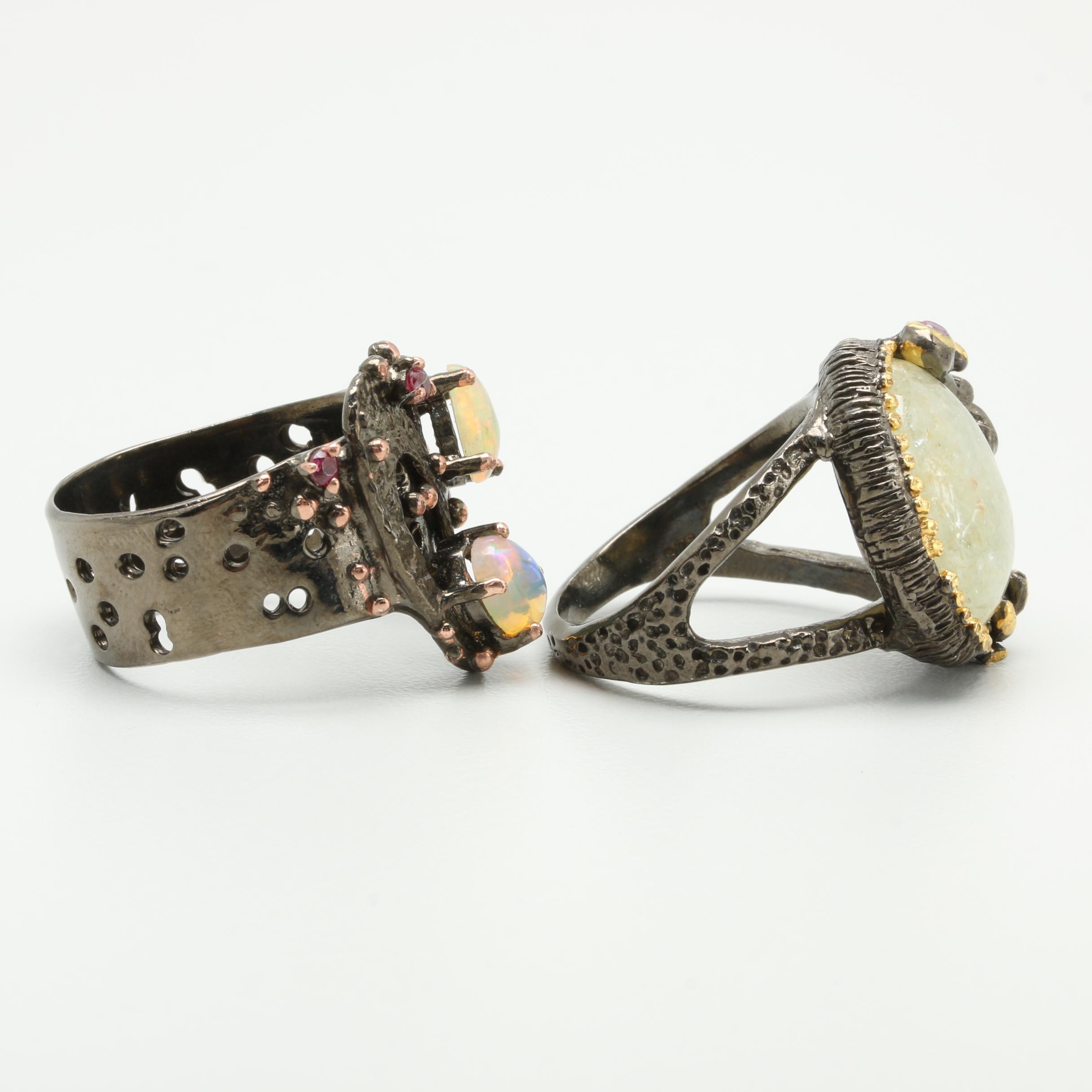 Sterling Silver Rings Including Opal, Citrine, and Amethyst