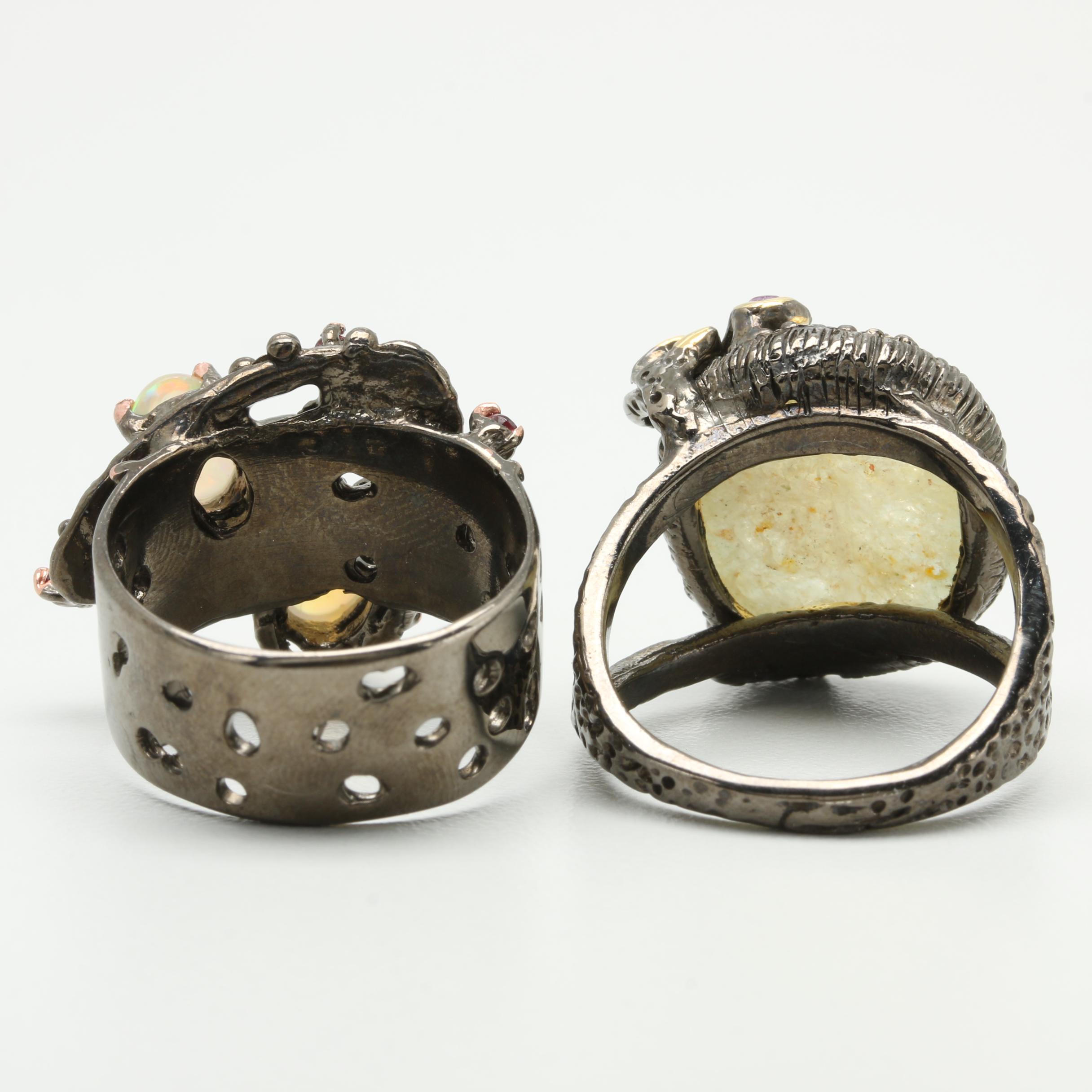 Sterling Silver Rings Including Opal, Citrine, and Amethyst