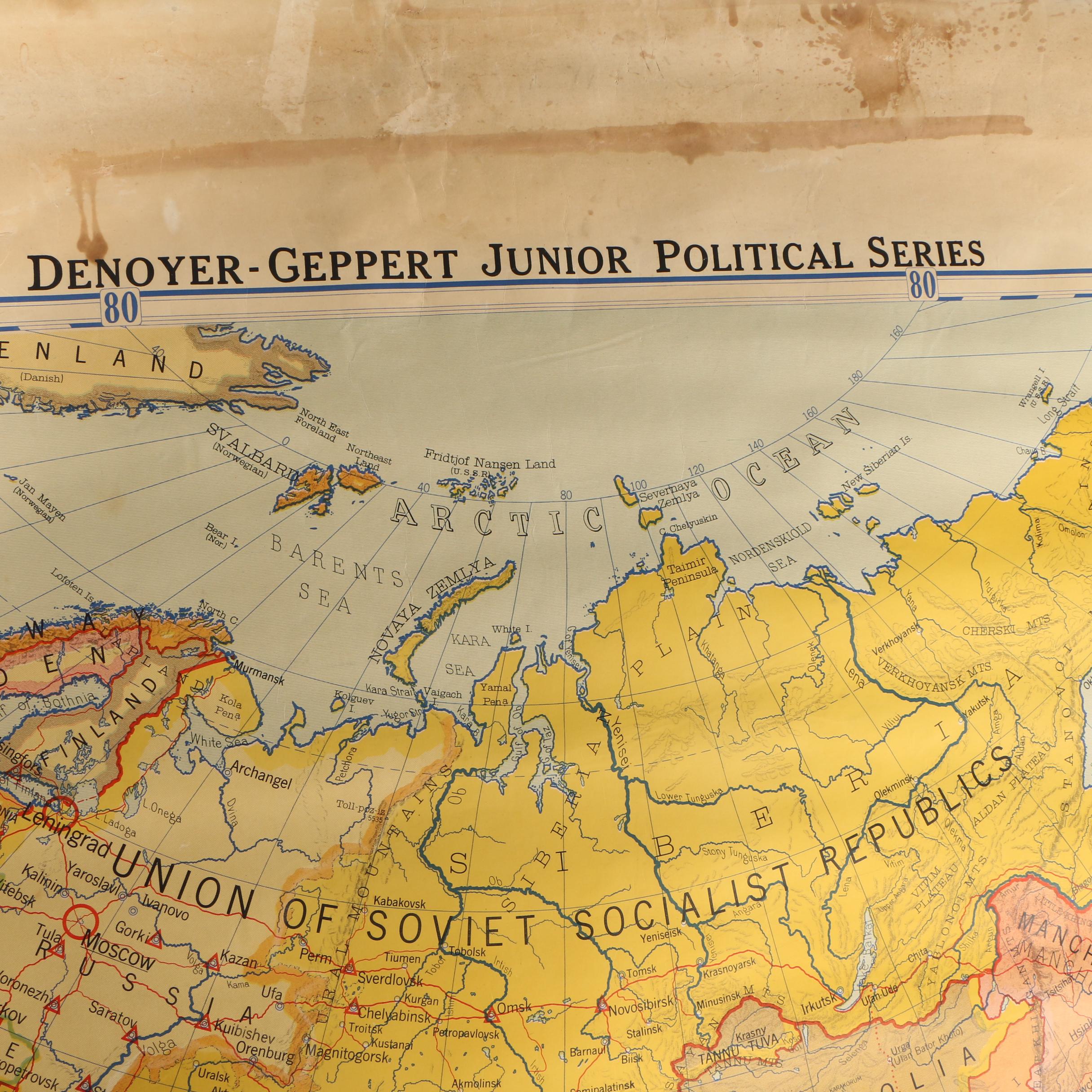 Denoyer-Geppert Color Lithograph USSR/Asia Map