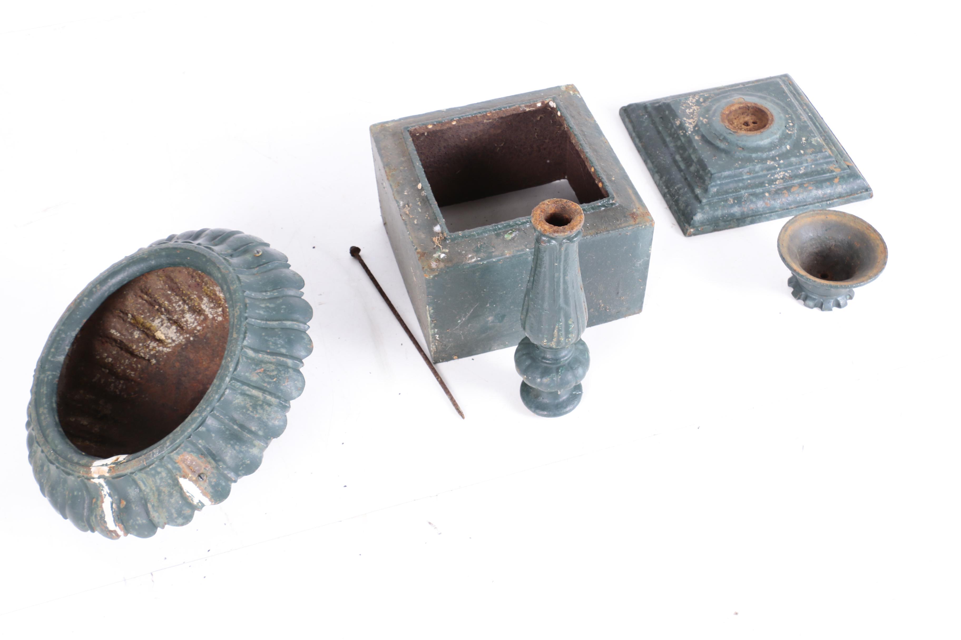 Victorian Green-Painted Cast Iron Garden Fountain, Late 19th Century