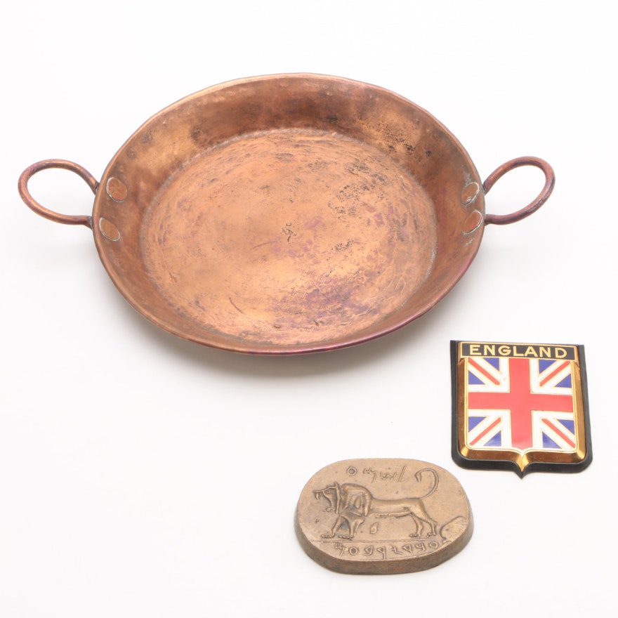 Mexican Copper Handled Tray with Paperweights
