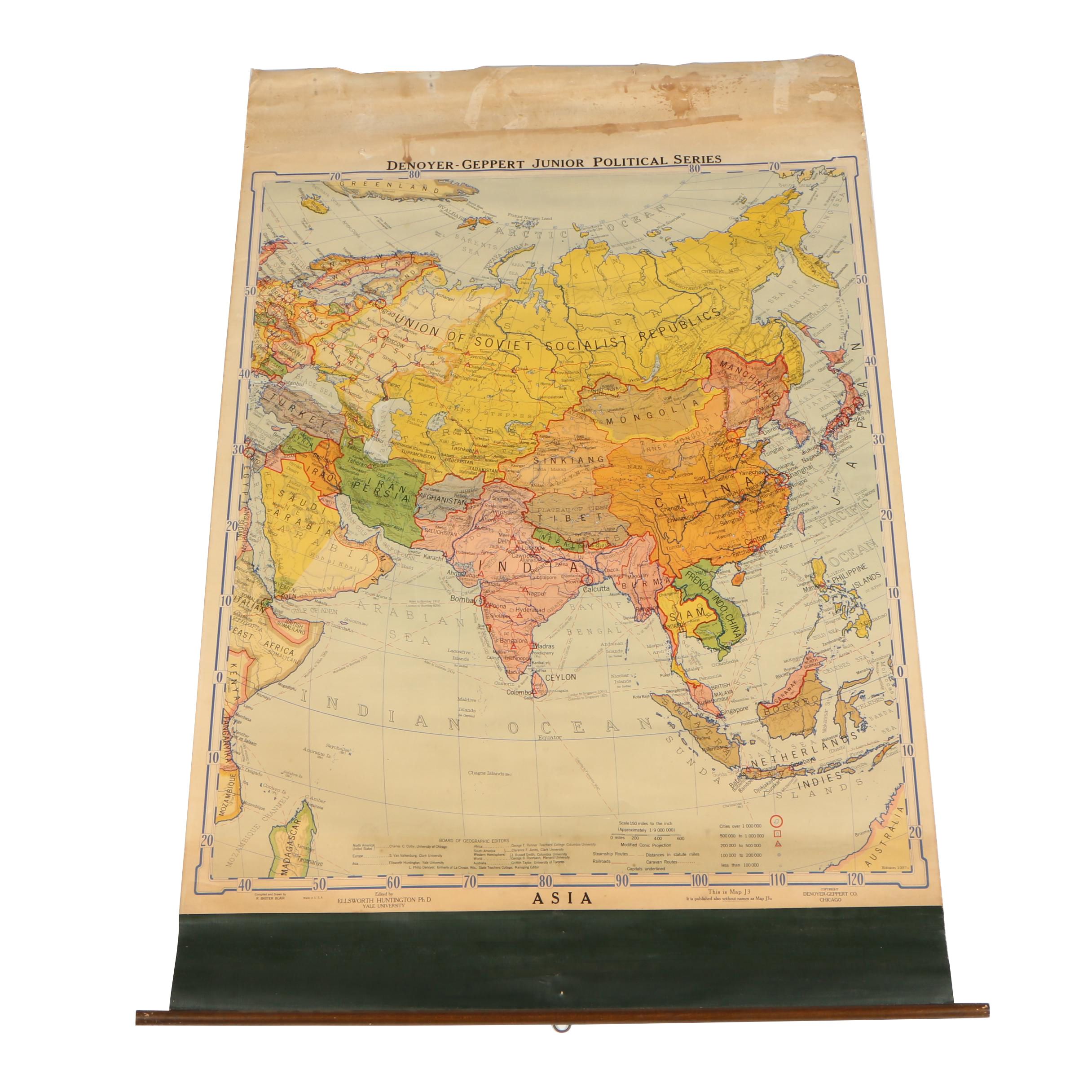 Denoyer-Geppert Color Lithograph USSR/Asia Map