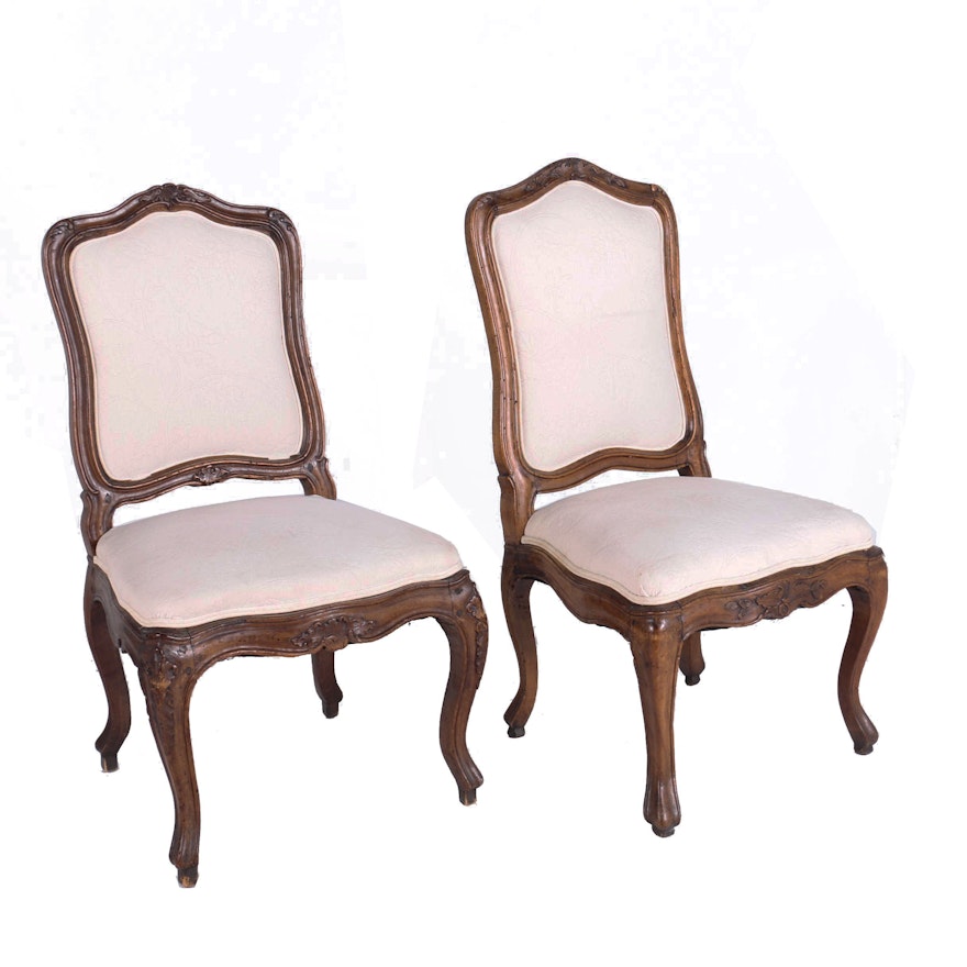 Two Louis XV Style Walnut Side Chairs, 19th Century