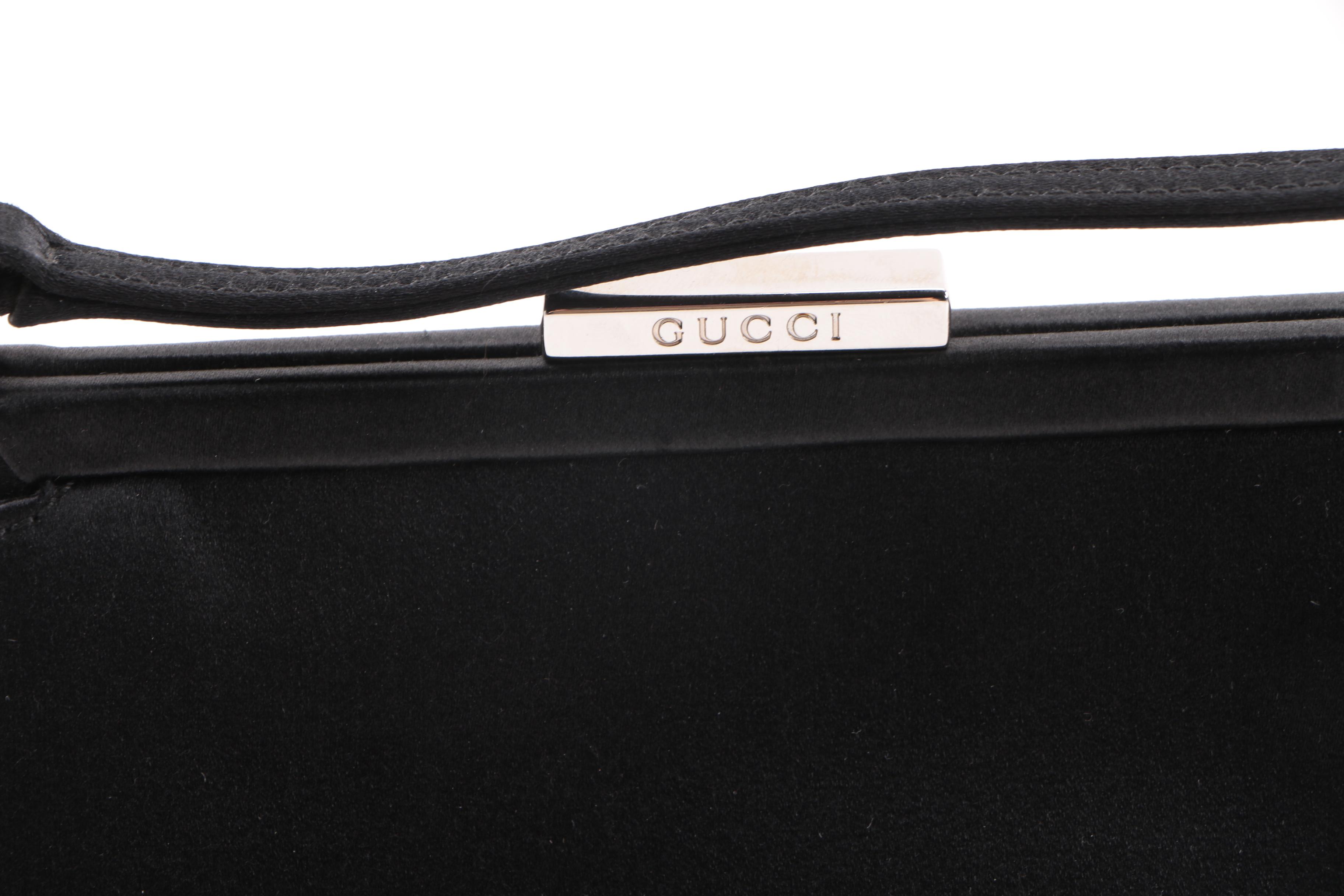 Vintage Gucci Black Satin Evening Bag